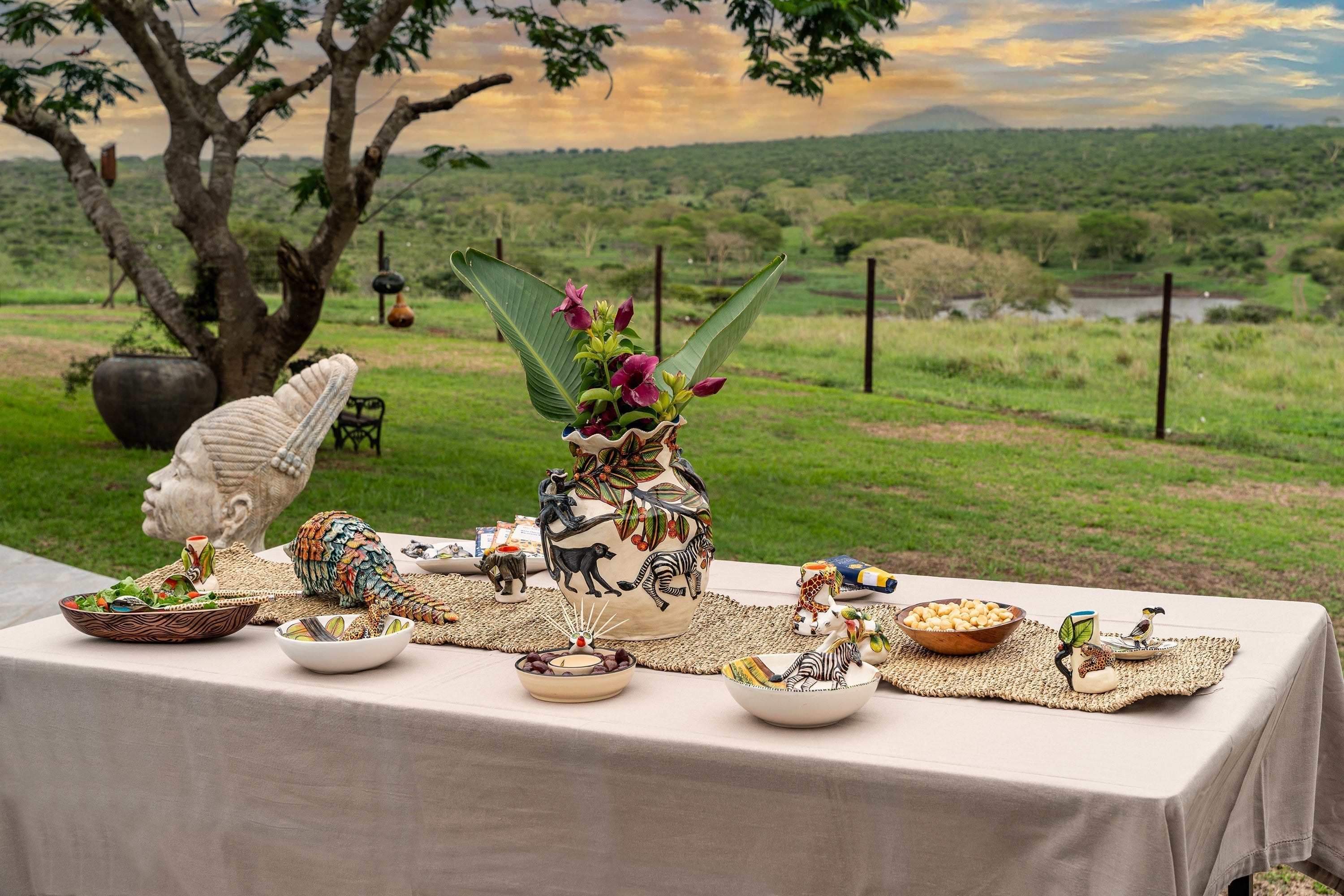 A Sunset Tablescape: Celebrating Africa Through Handcrafted Ceramics