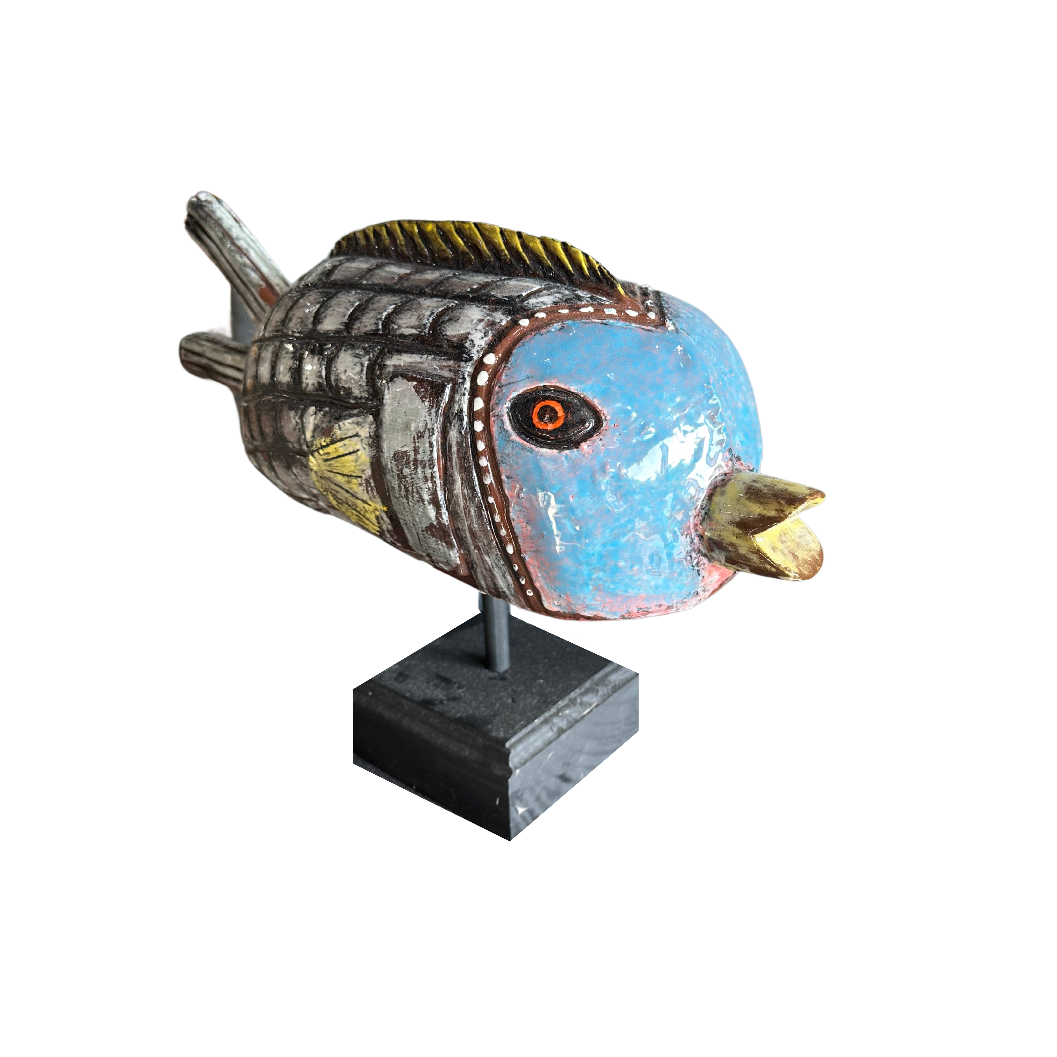 Ceramic Blue Fish on Plinth