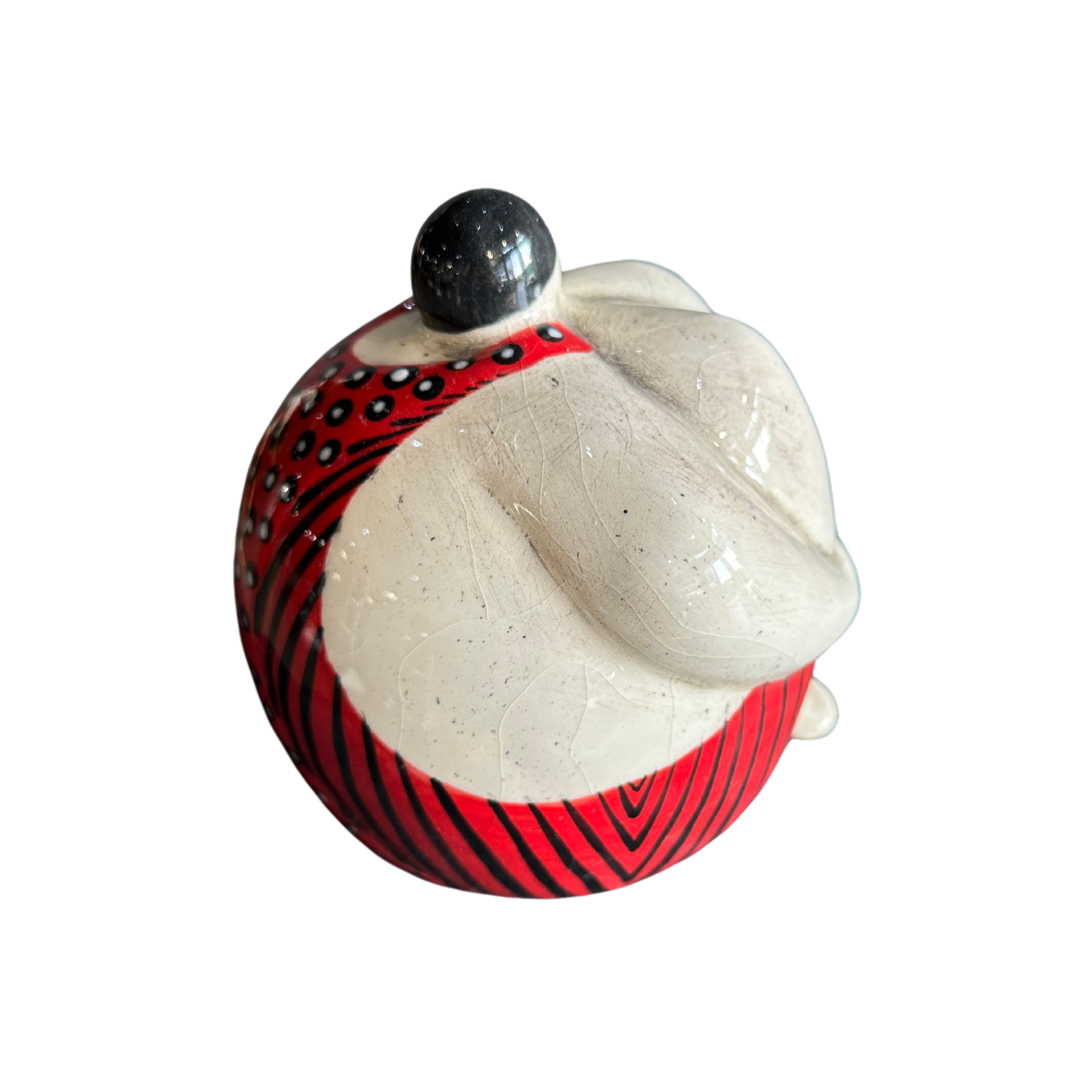 Large Round Fat Lady Holding Her Legs (Black Cap, Red Spotted/Stripped Full Costume)