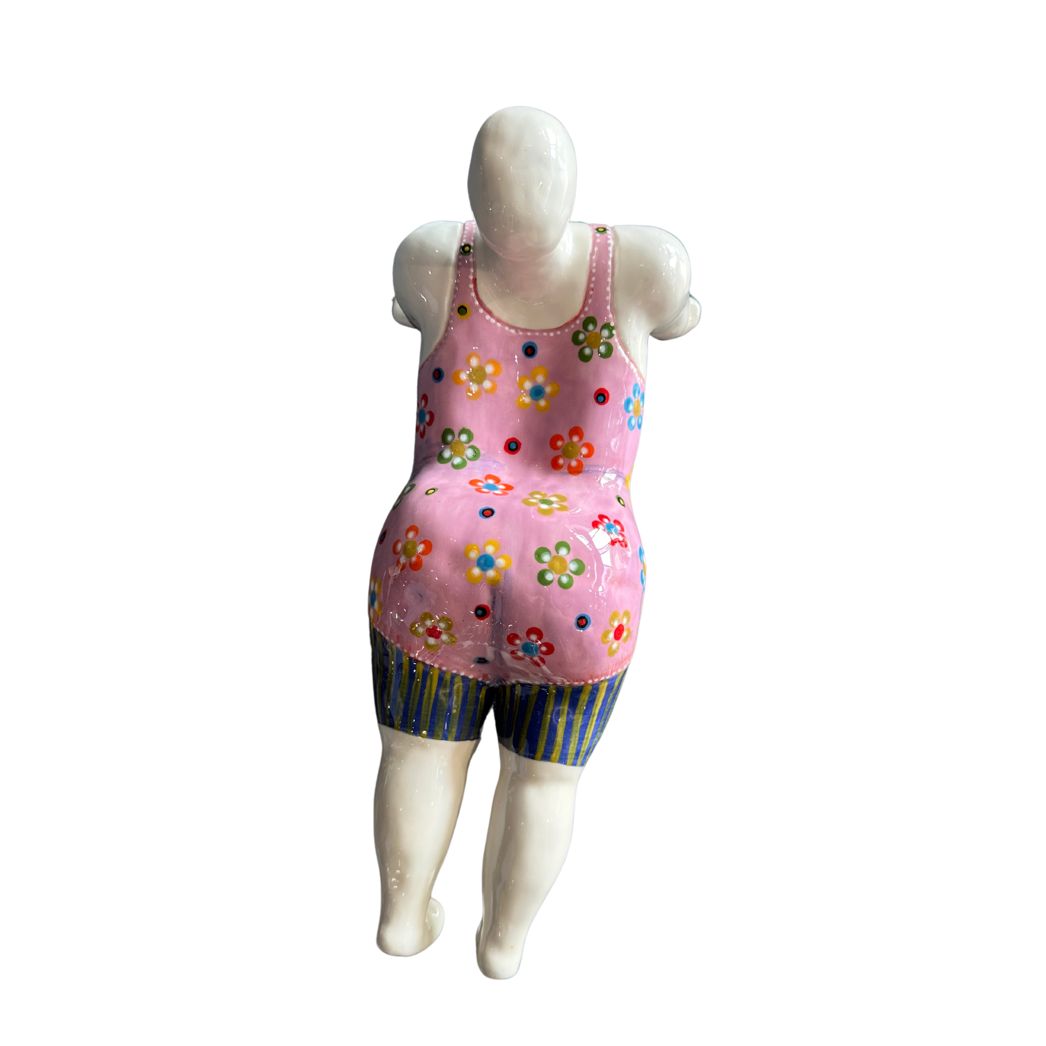 Large Beachy Ceramic Fat Lady Upward Dog Pose (Pink Floral Full Costume)