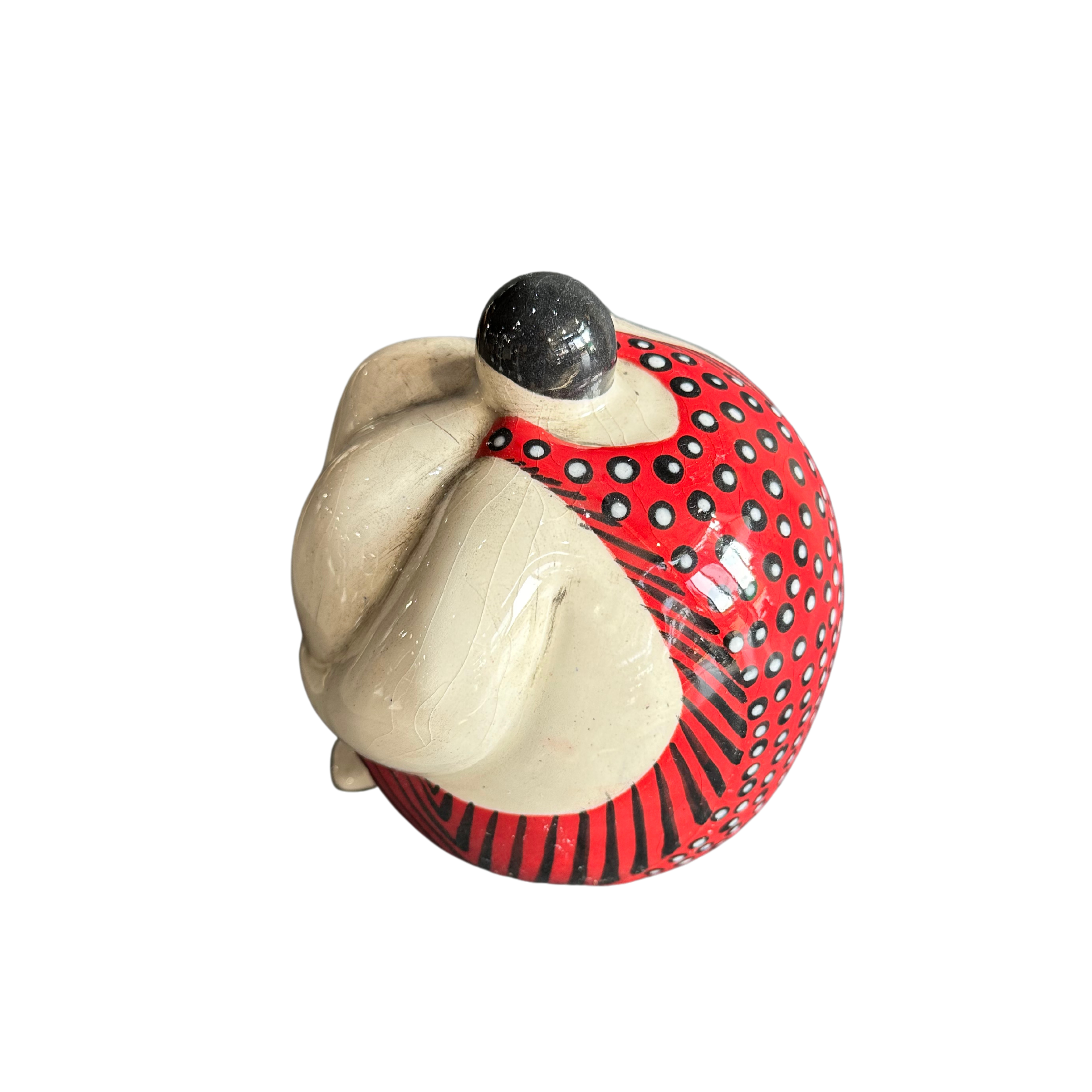 Large Round Fat Lady Holding Her Legs (Black Cap, Red Spotted/Stripped Full Costume)