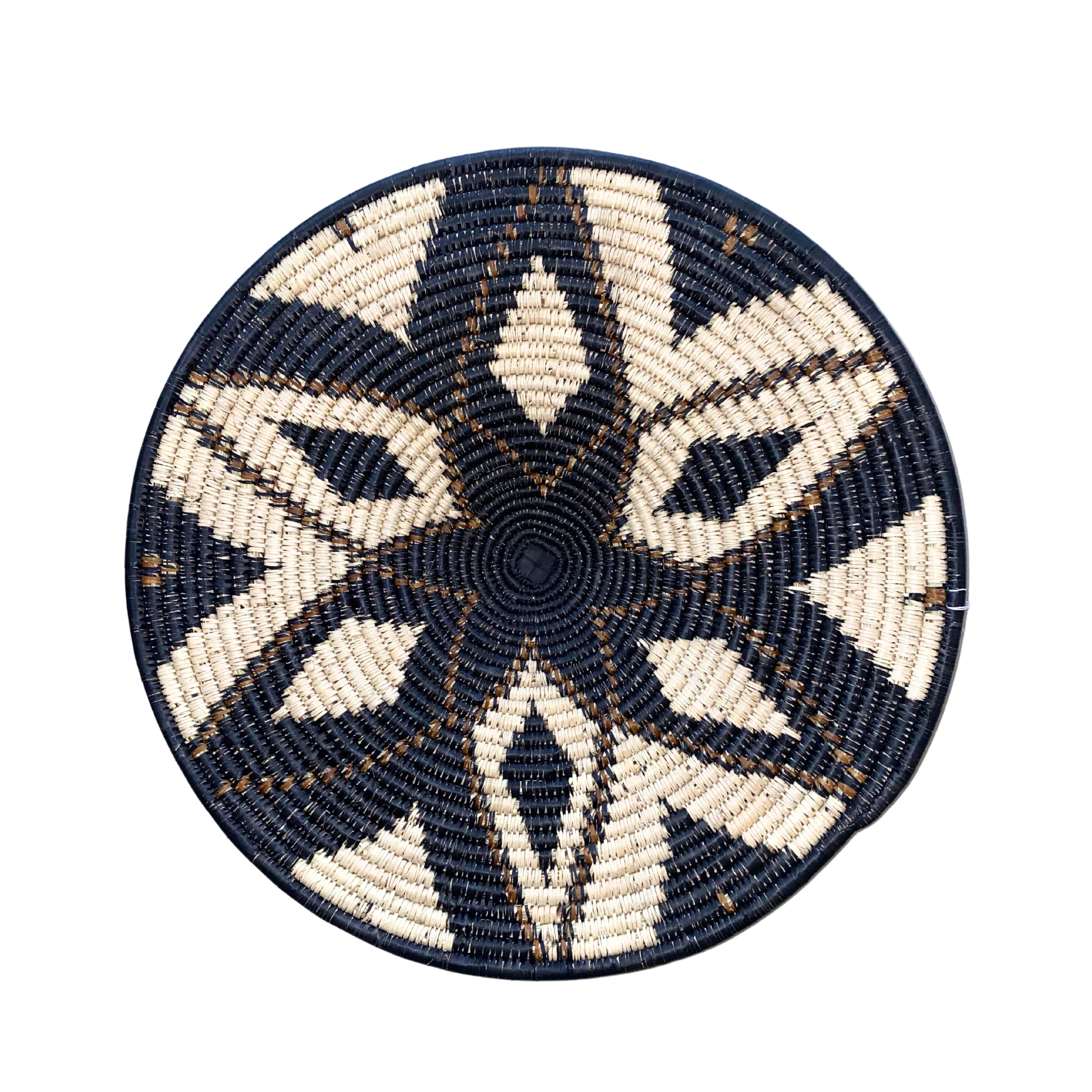 Hand Weaved Wall Ornament (Black & Brown & Cream Shield Flower)