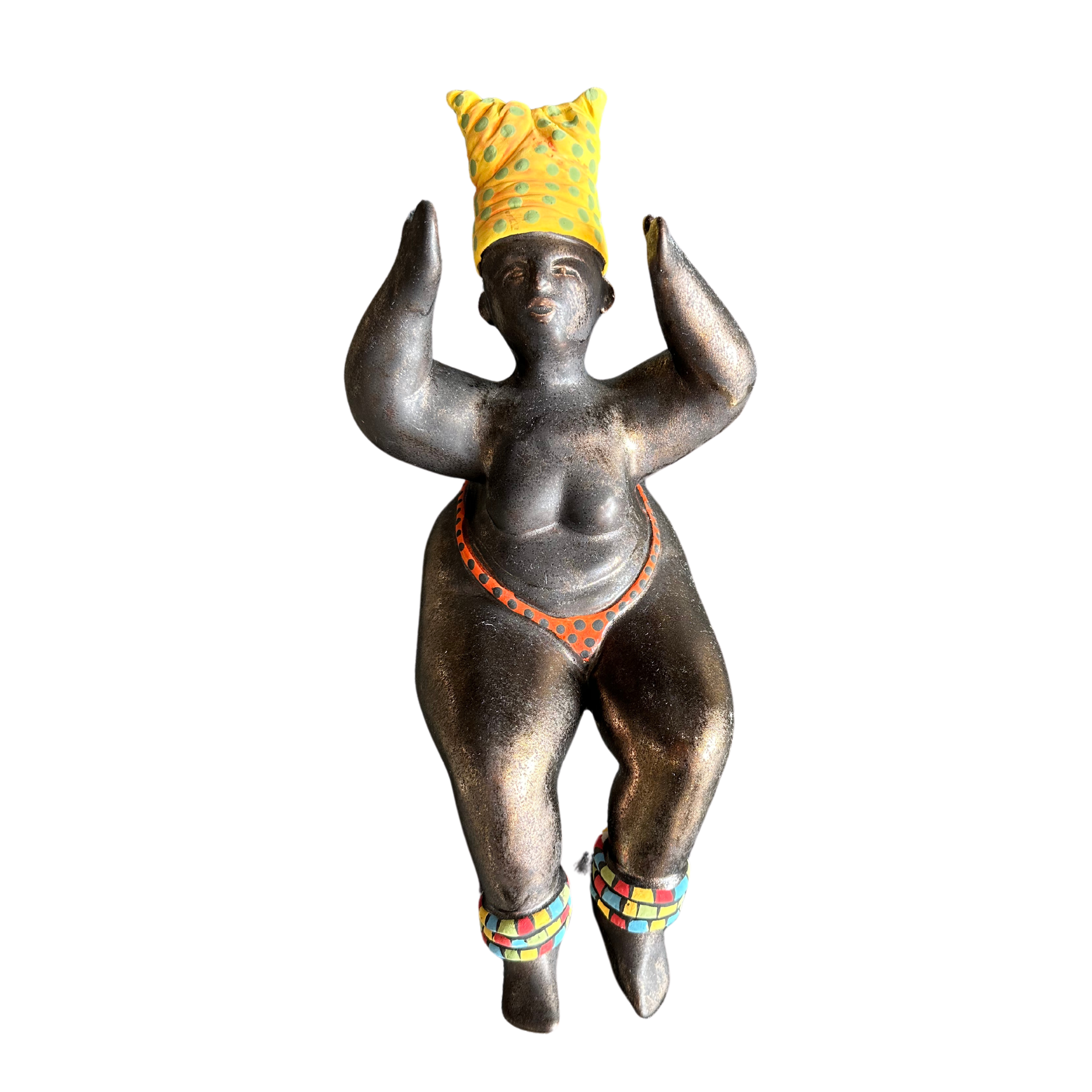 Large Brass Fat Lady  (Yellow Duk, Orange Bikini Bottoms & Ankle Bangles)