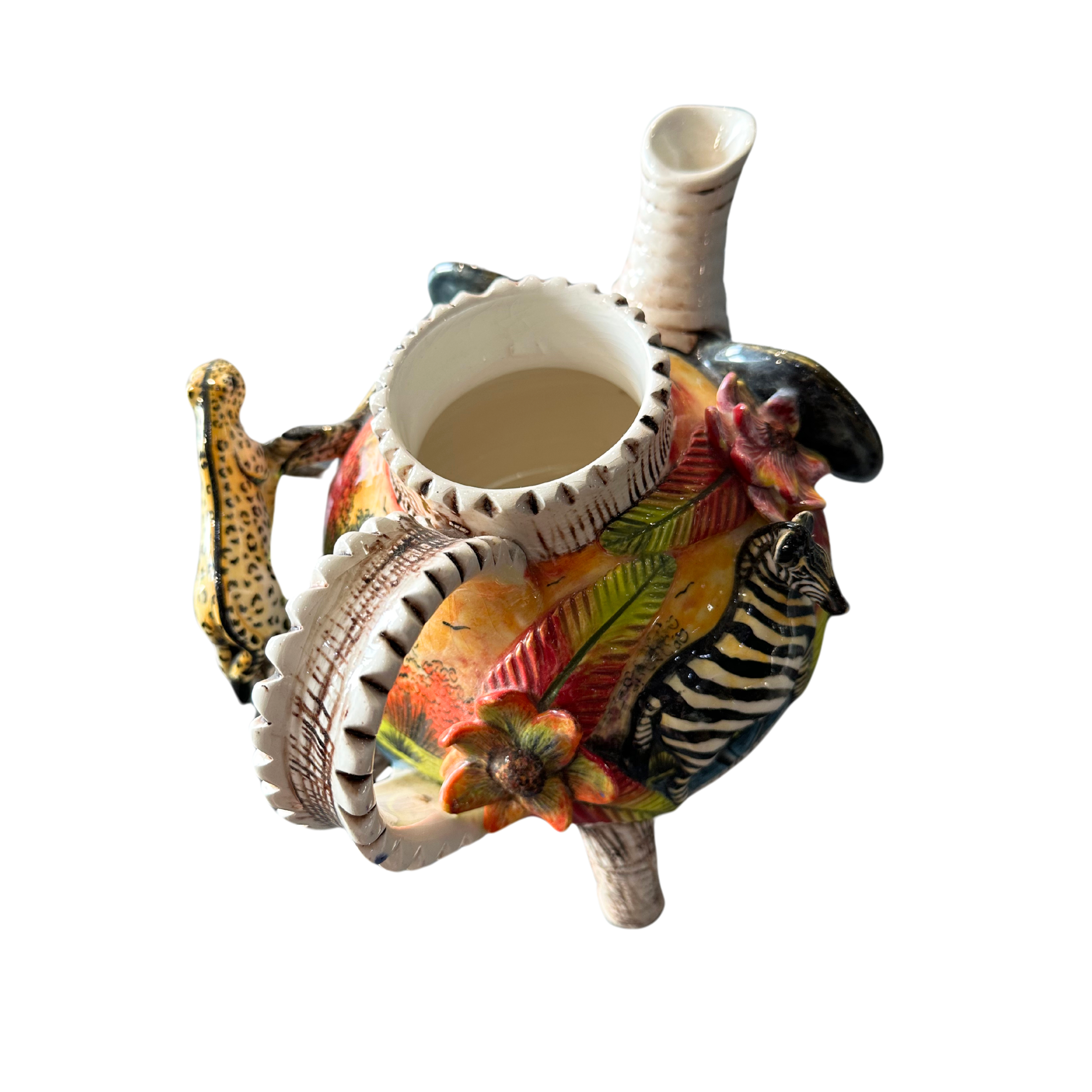 Hand Painted Ceramic Teapot With 3D Elephant, Leopard & Zebra