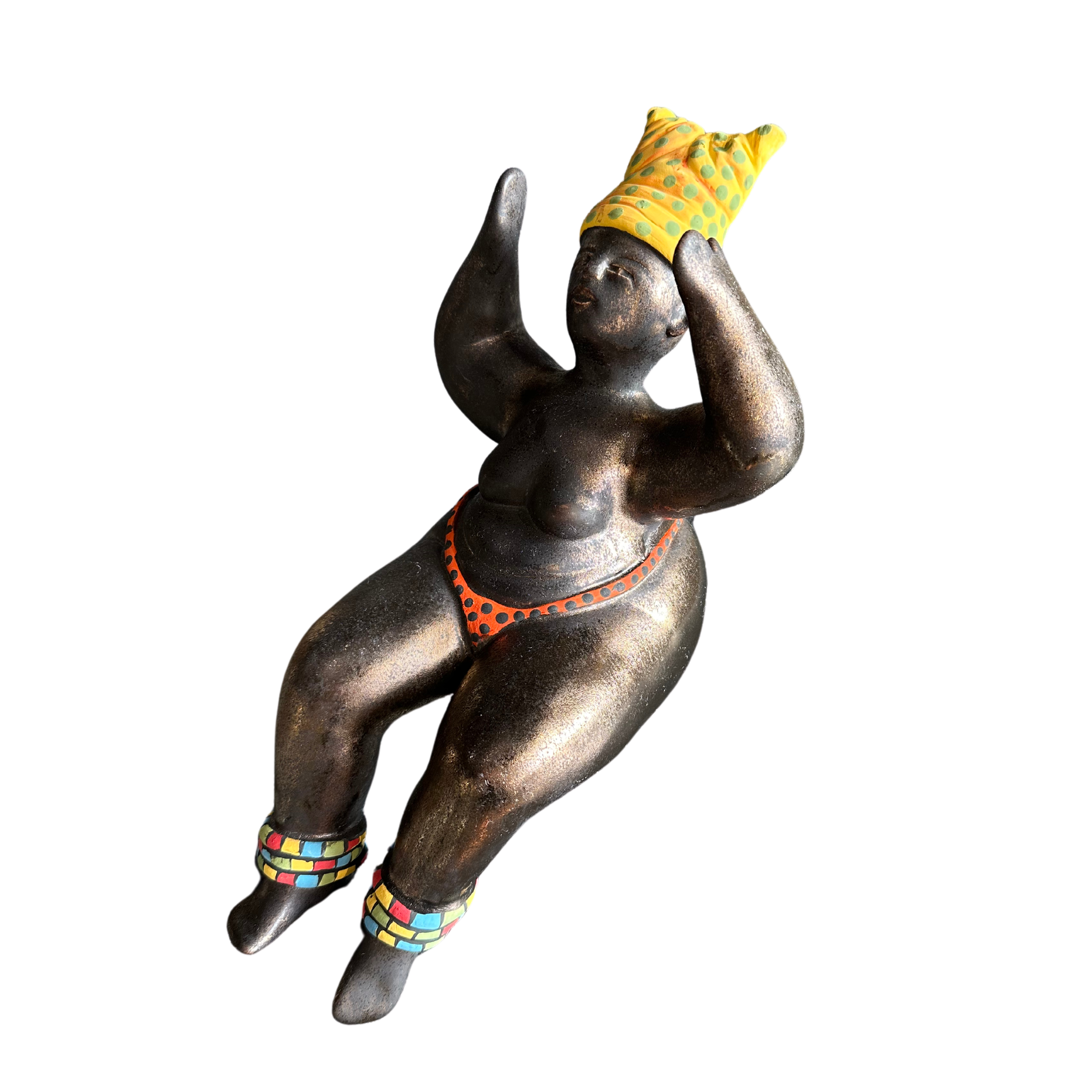 Large Brass Fat Lady  (Yellow Duk, Orange Bikini Bottoms & Ankle Bangles)