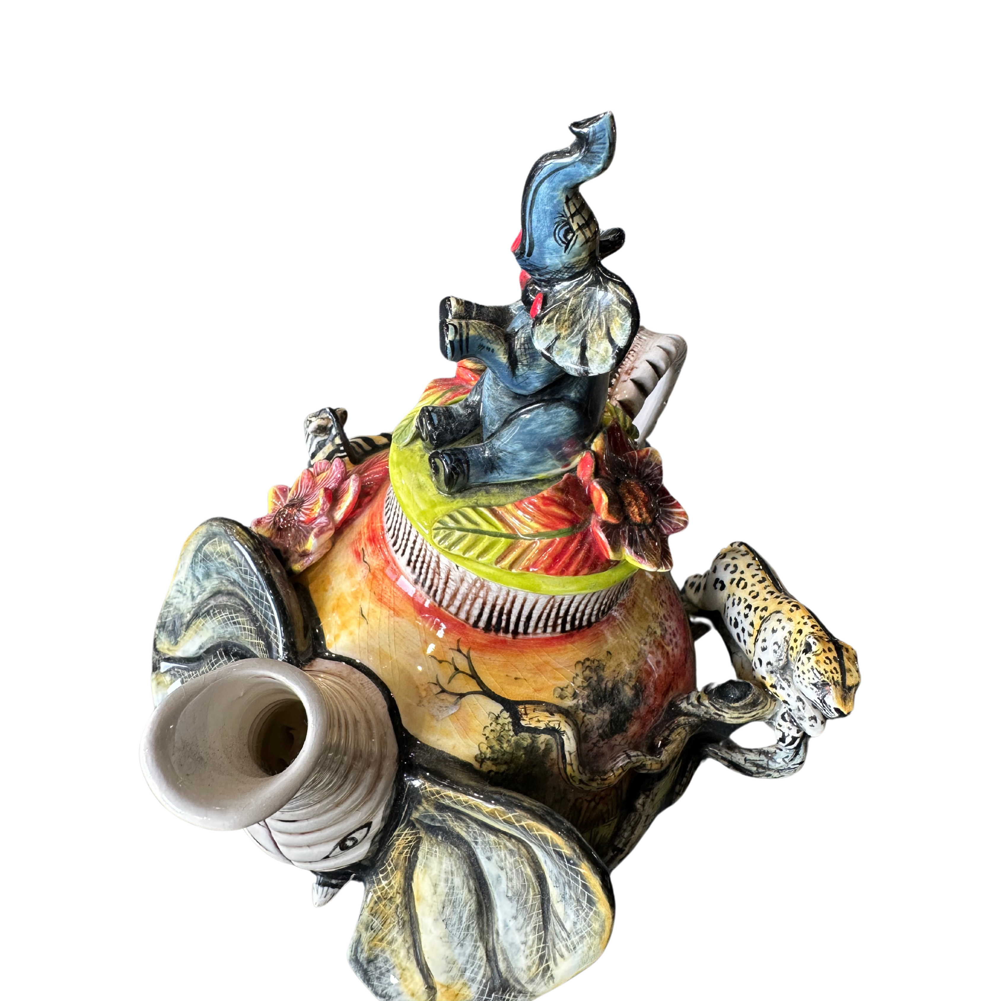 Hand Painted Ceramic Teapot With 3D Elephant, Leopard & Zebra