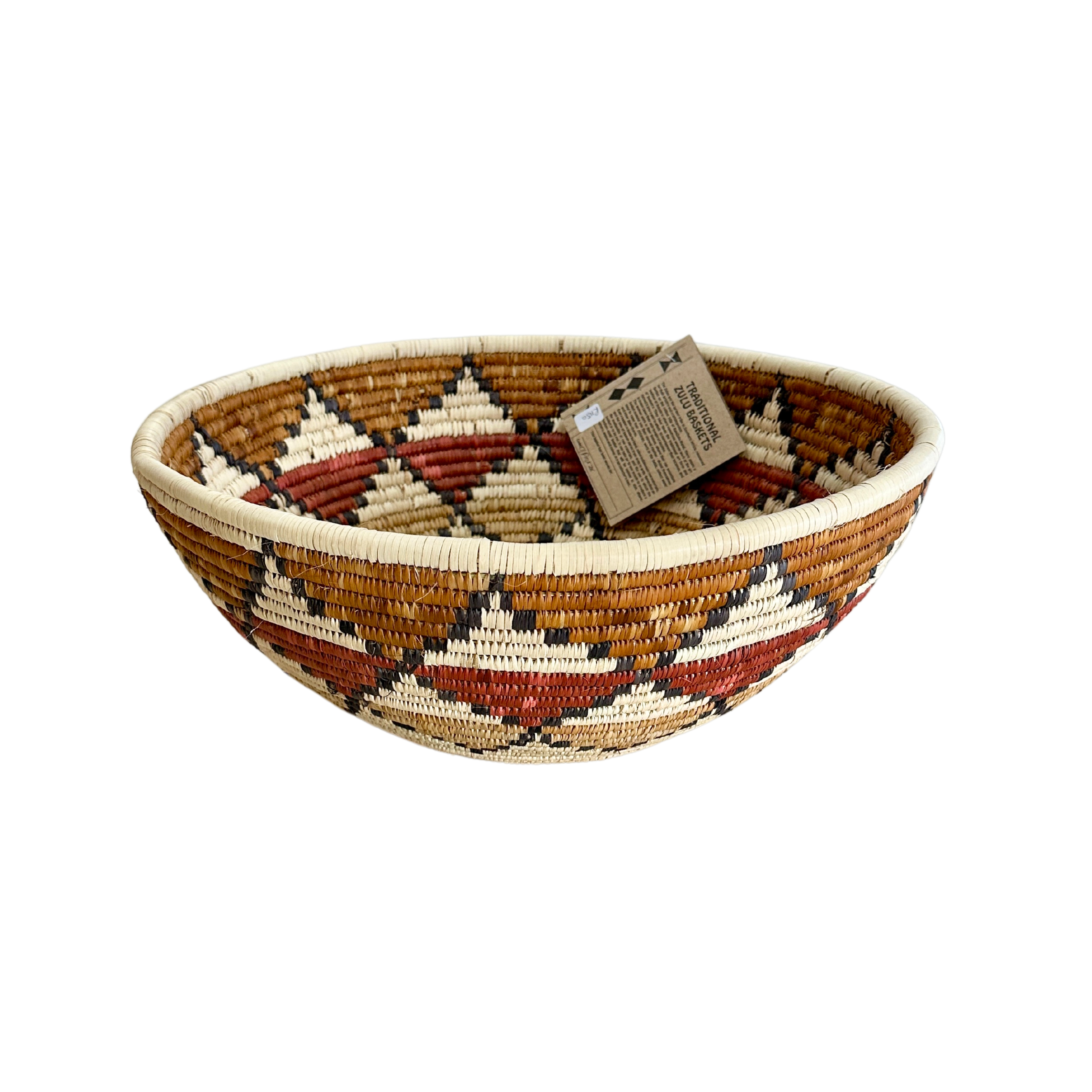 Large Hand Woven Bowl (Diamond Red; Brown)