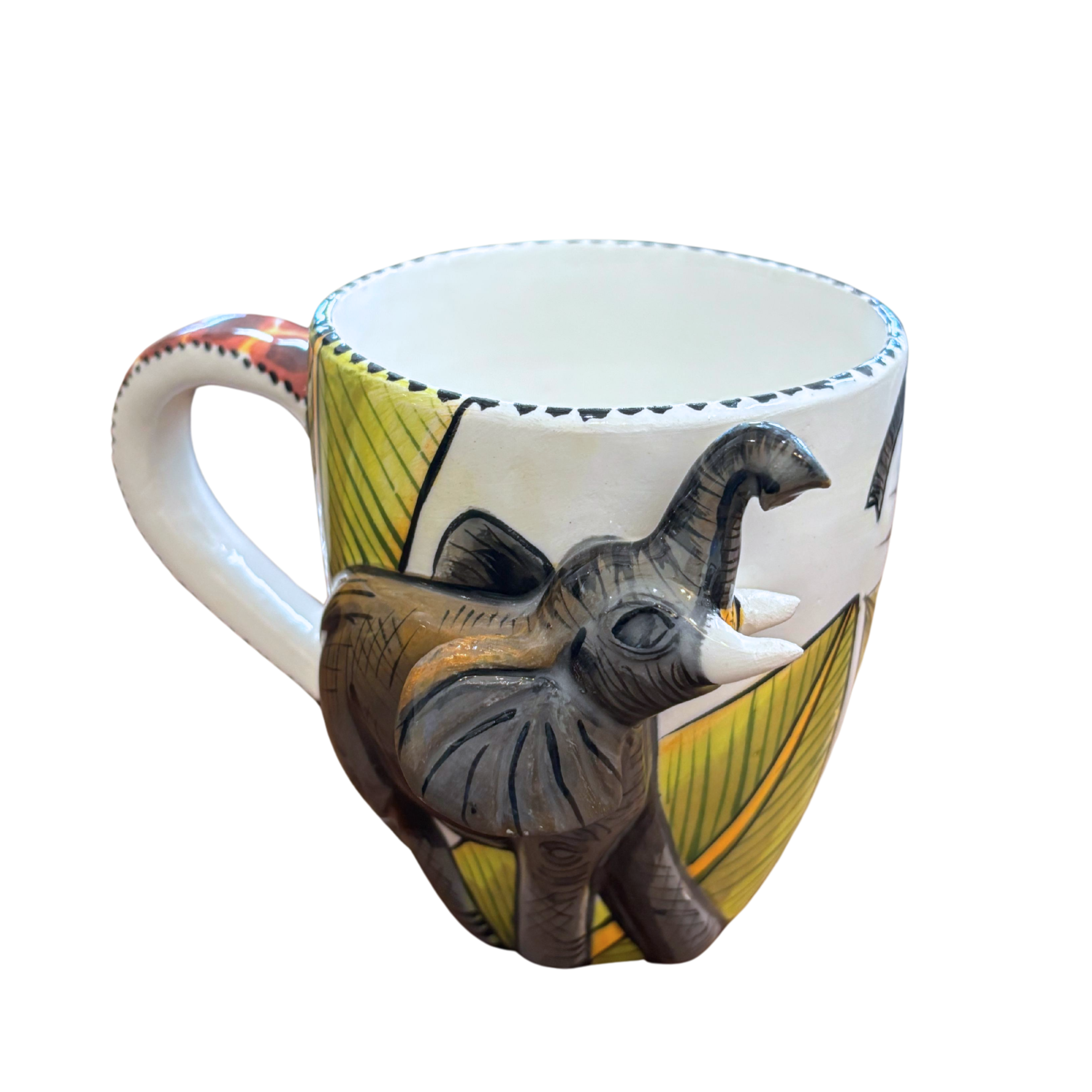 3D Hand Painted Ceramic Elephant Mug