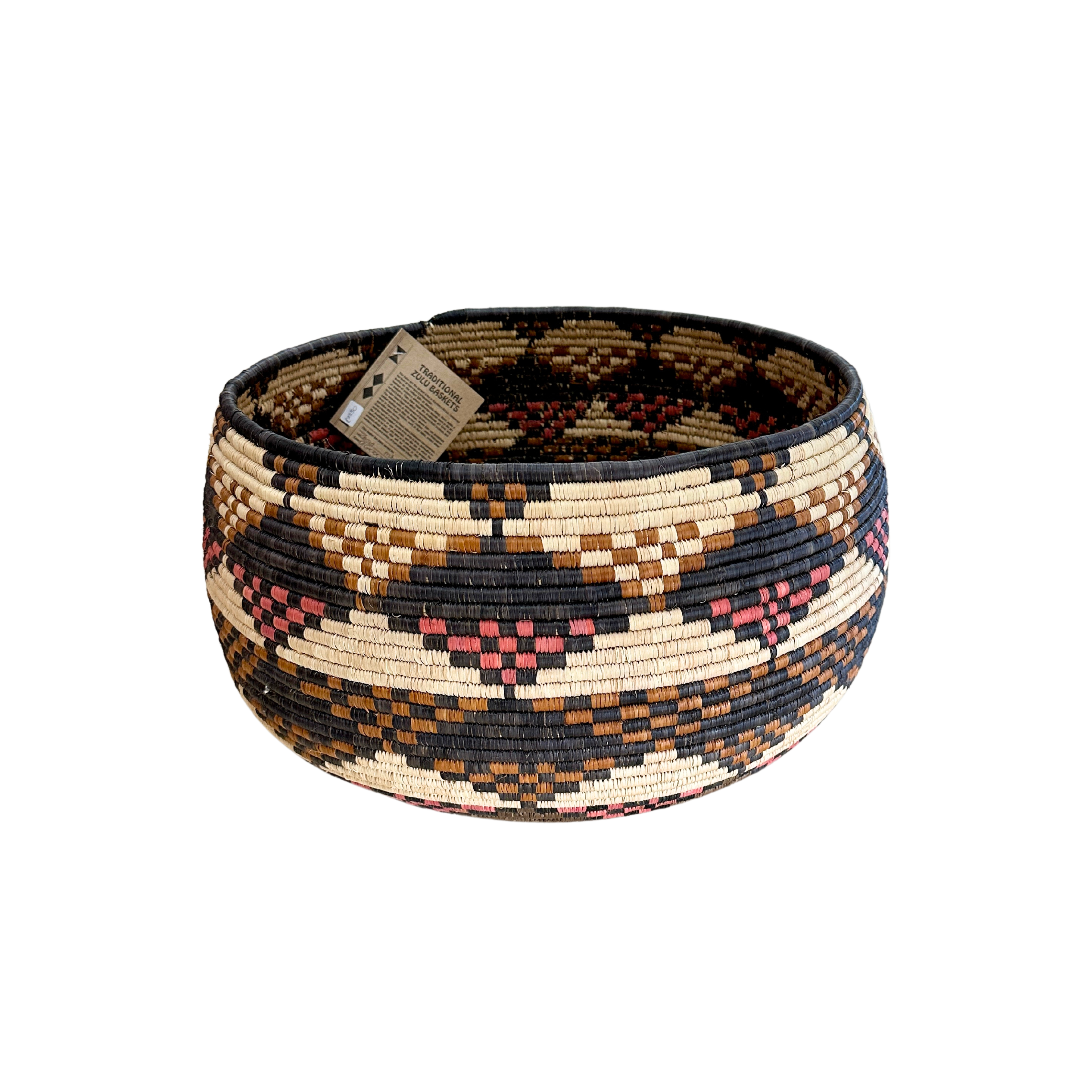Large Hand Woven Weaved Bowl (Pink & Black Checkered)