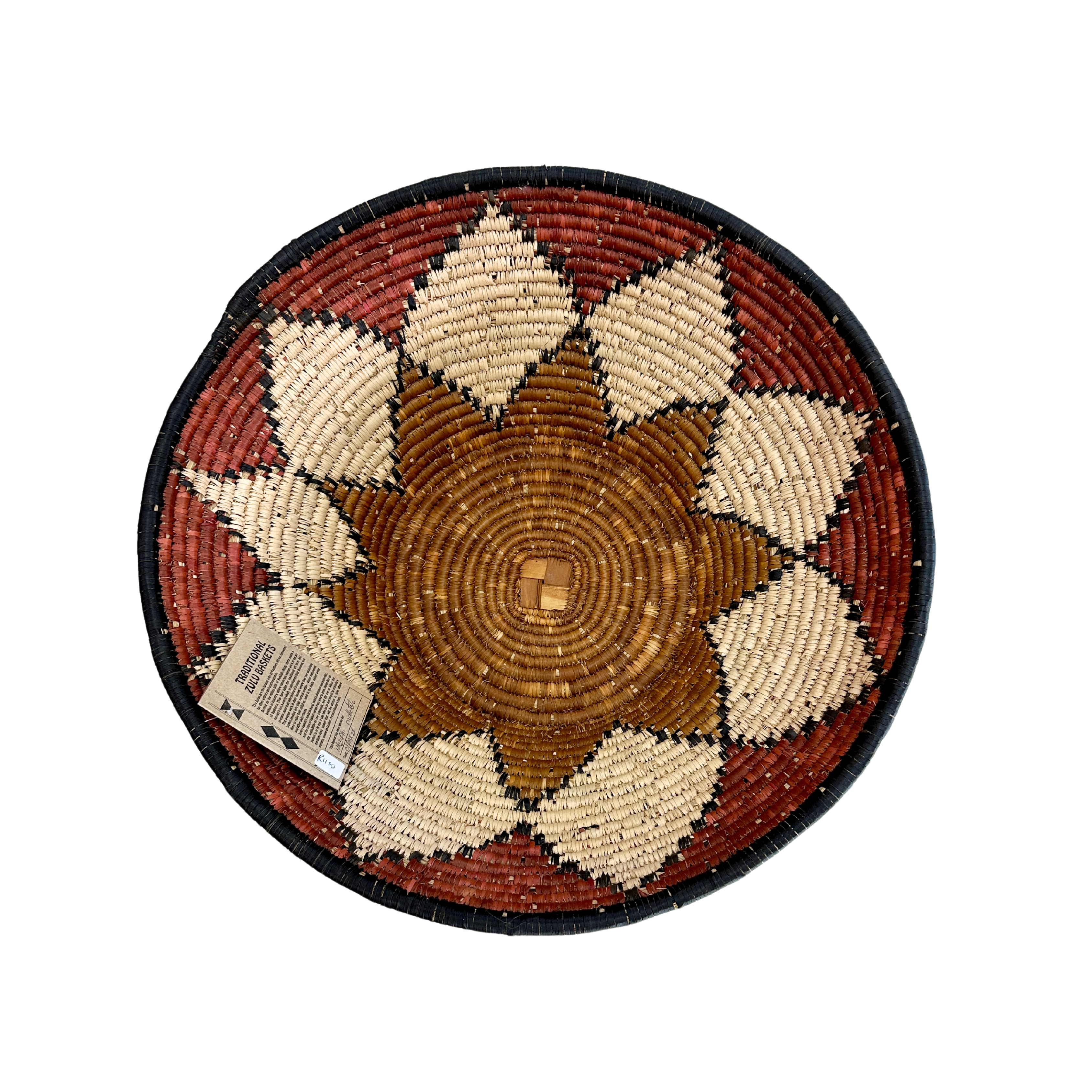 Large Hand Woven Bowl (Diamond Red; Brown & Cream)