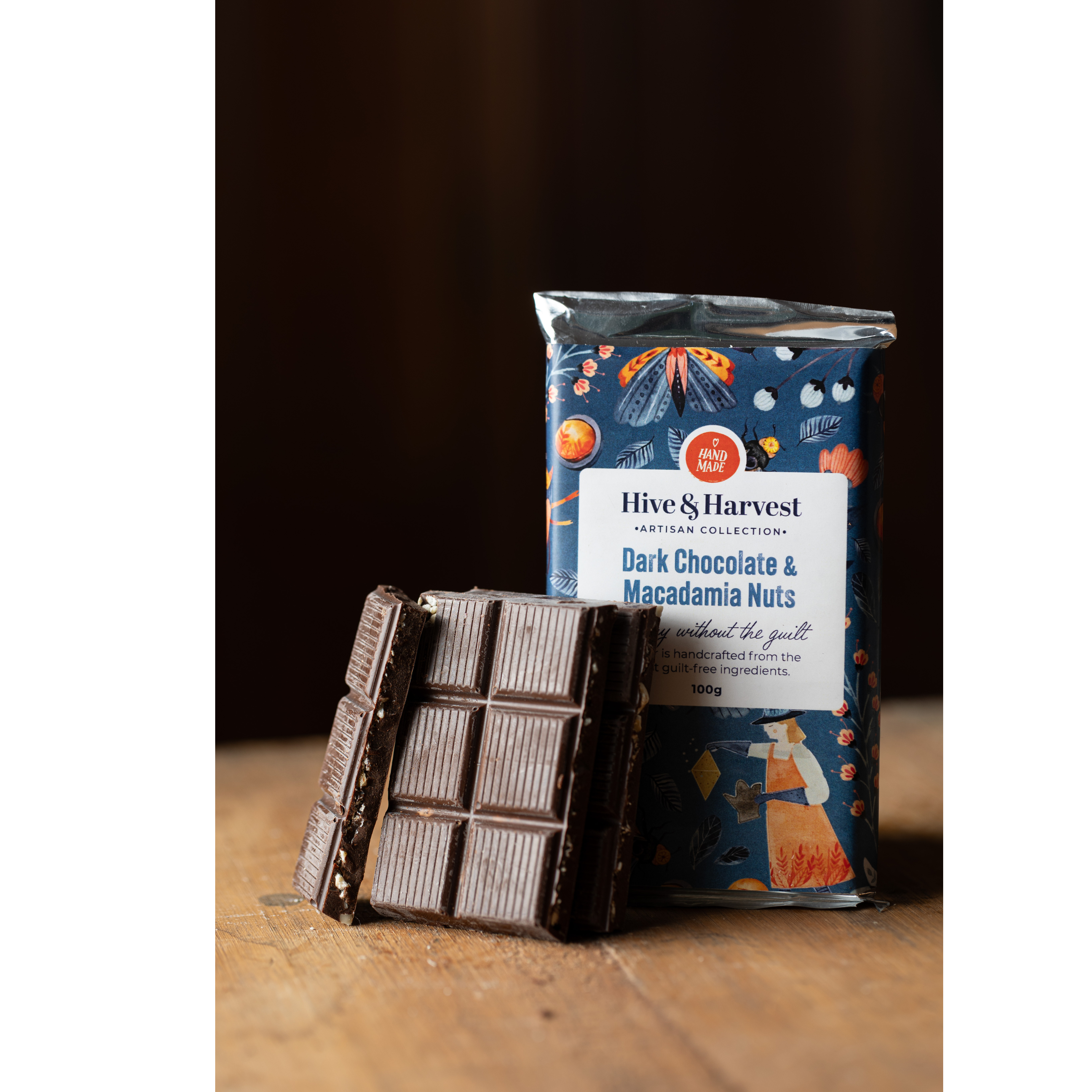 Handmade Sugar Free Macadamia Nut Chocolate Slab 100g