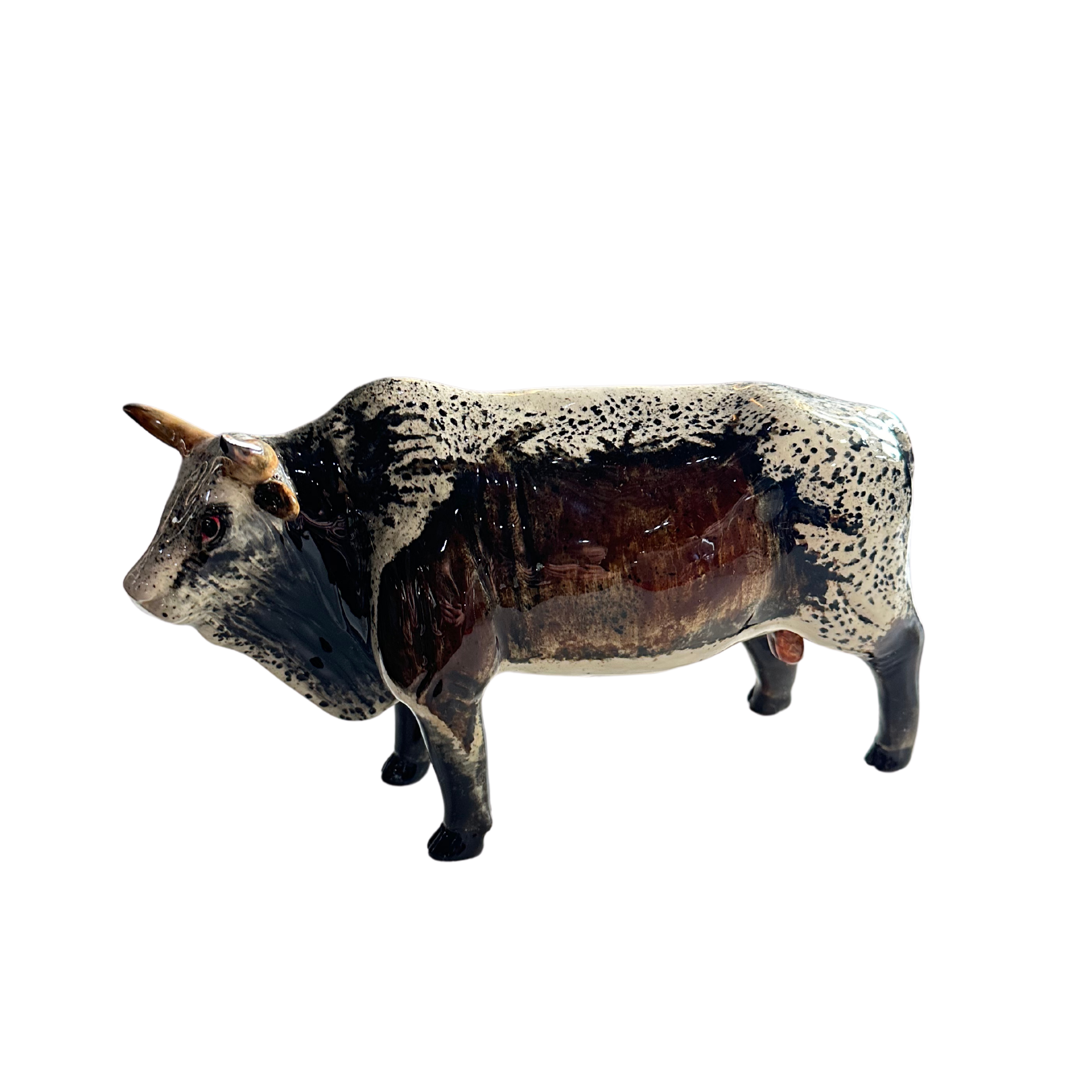Glossy Nguni Bull Statue (Black & Brown)