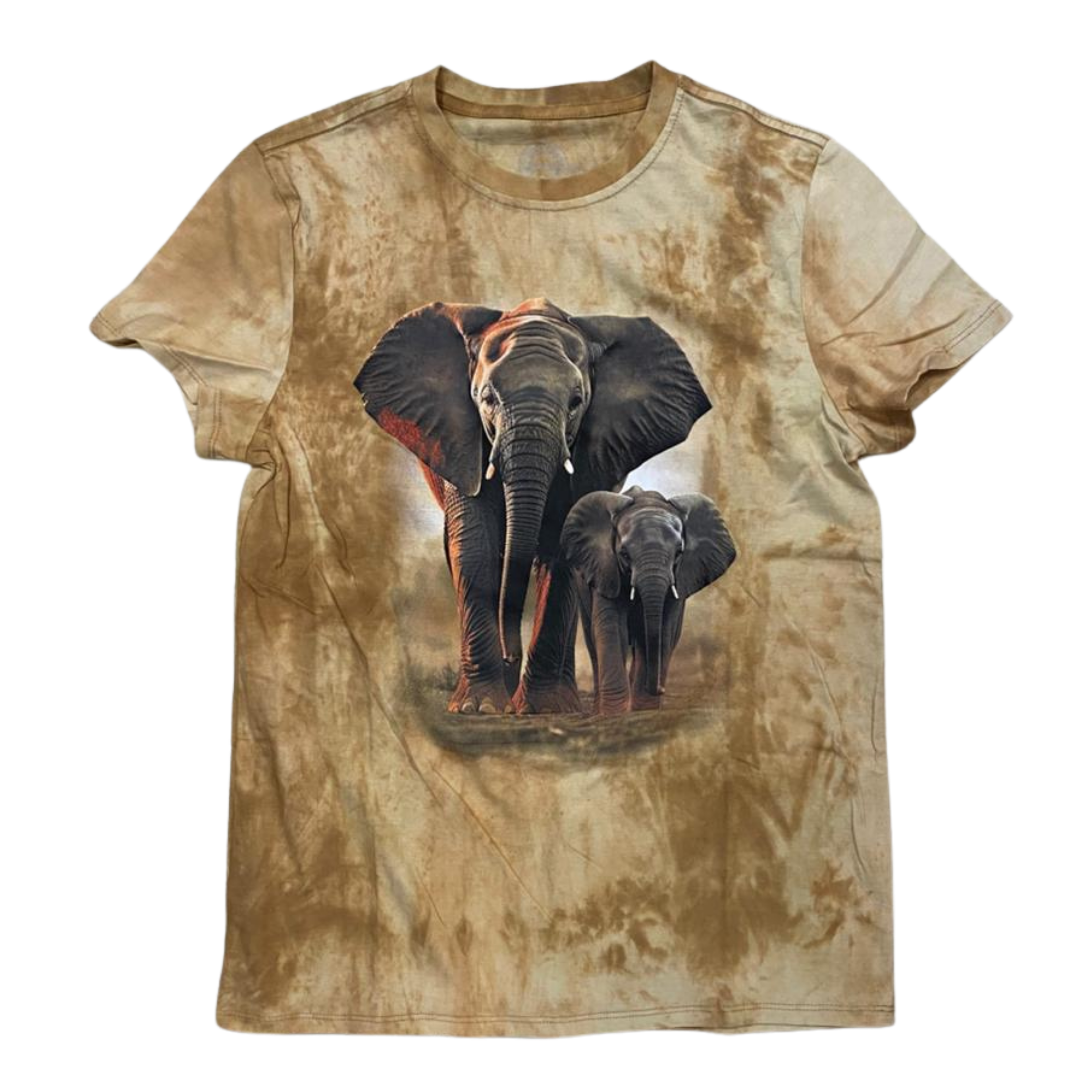 Mother and Baby Elephant Dyed Unisex T-Shirt - Sand