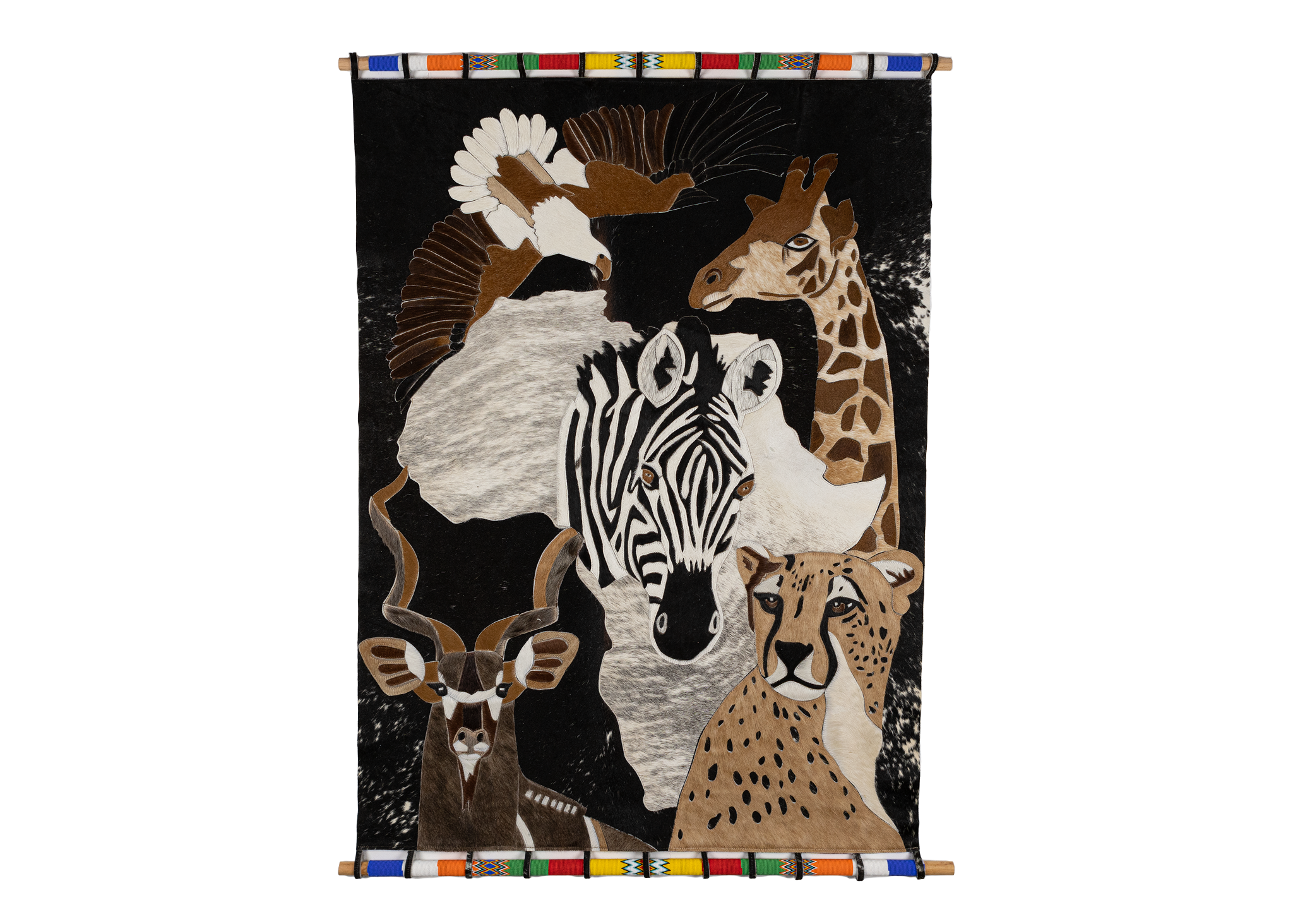 MAGNIFICENT FIVE AFRICA WALL HANGING HAND-STITCHED NGUNI RUG