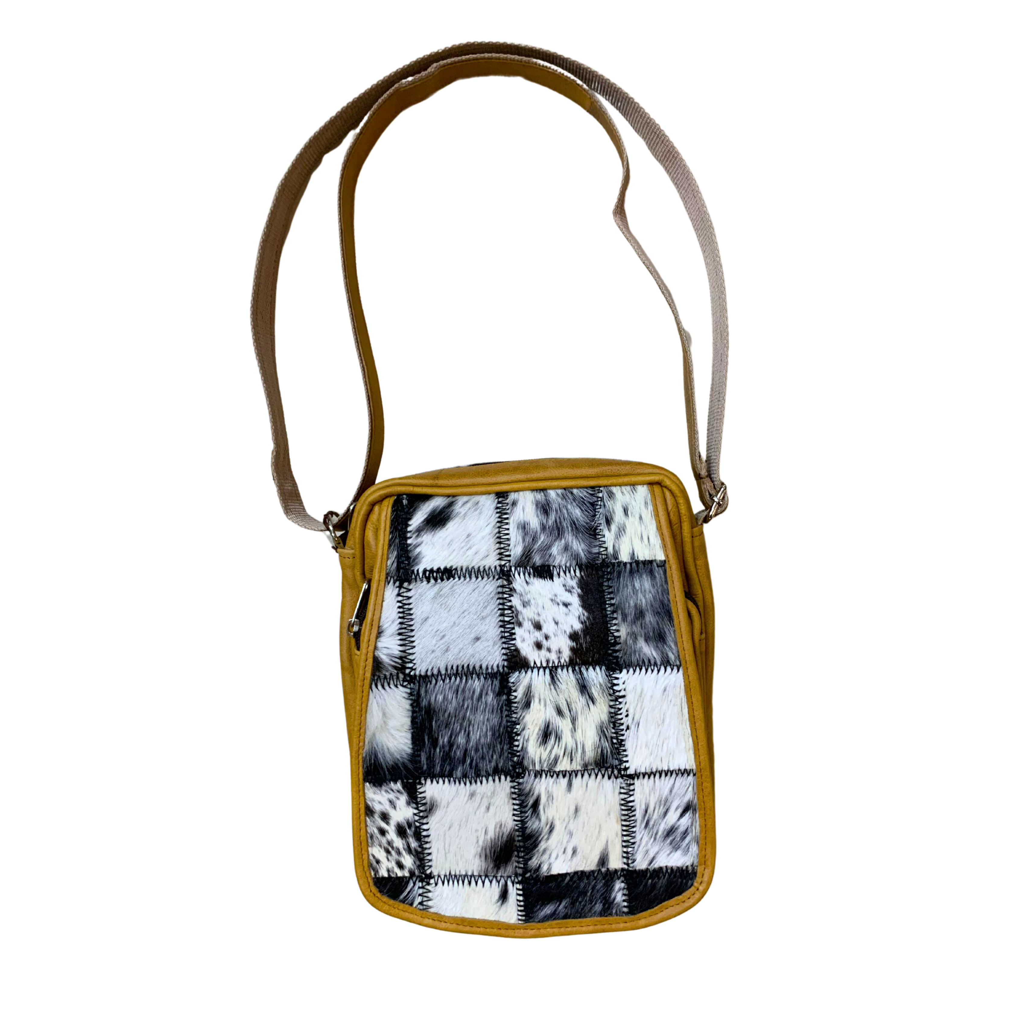 Nguni Patch Leather Sling Bag - Tan