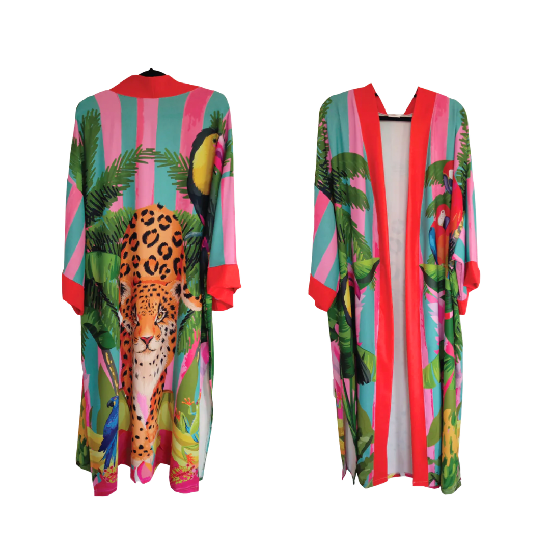 African Inspired Kimono - Striped Leopard