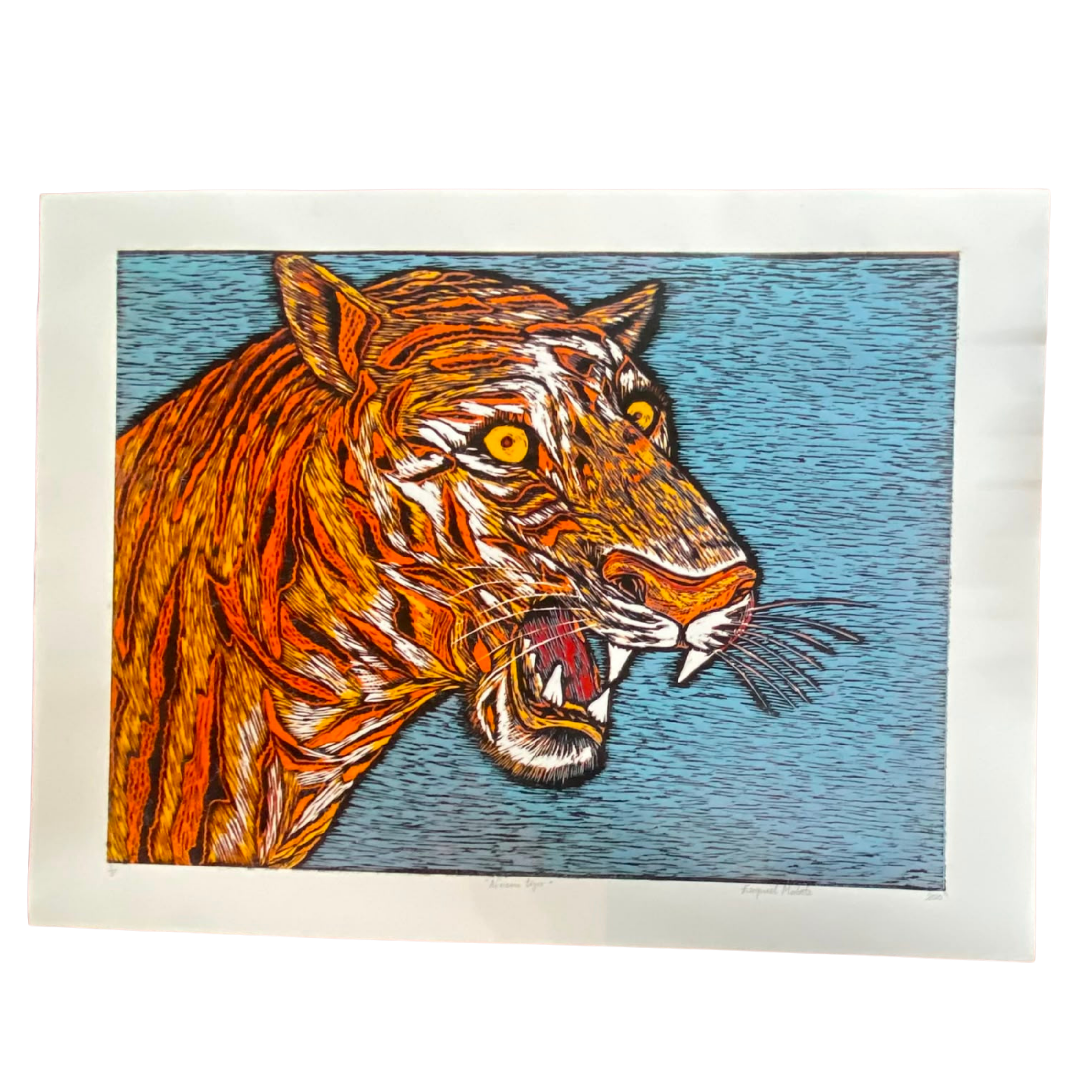 Mabote Art Woodprint Painting - African Tiger
