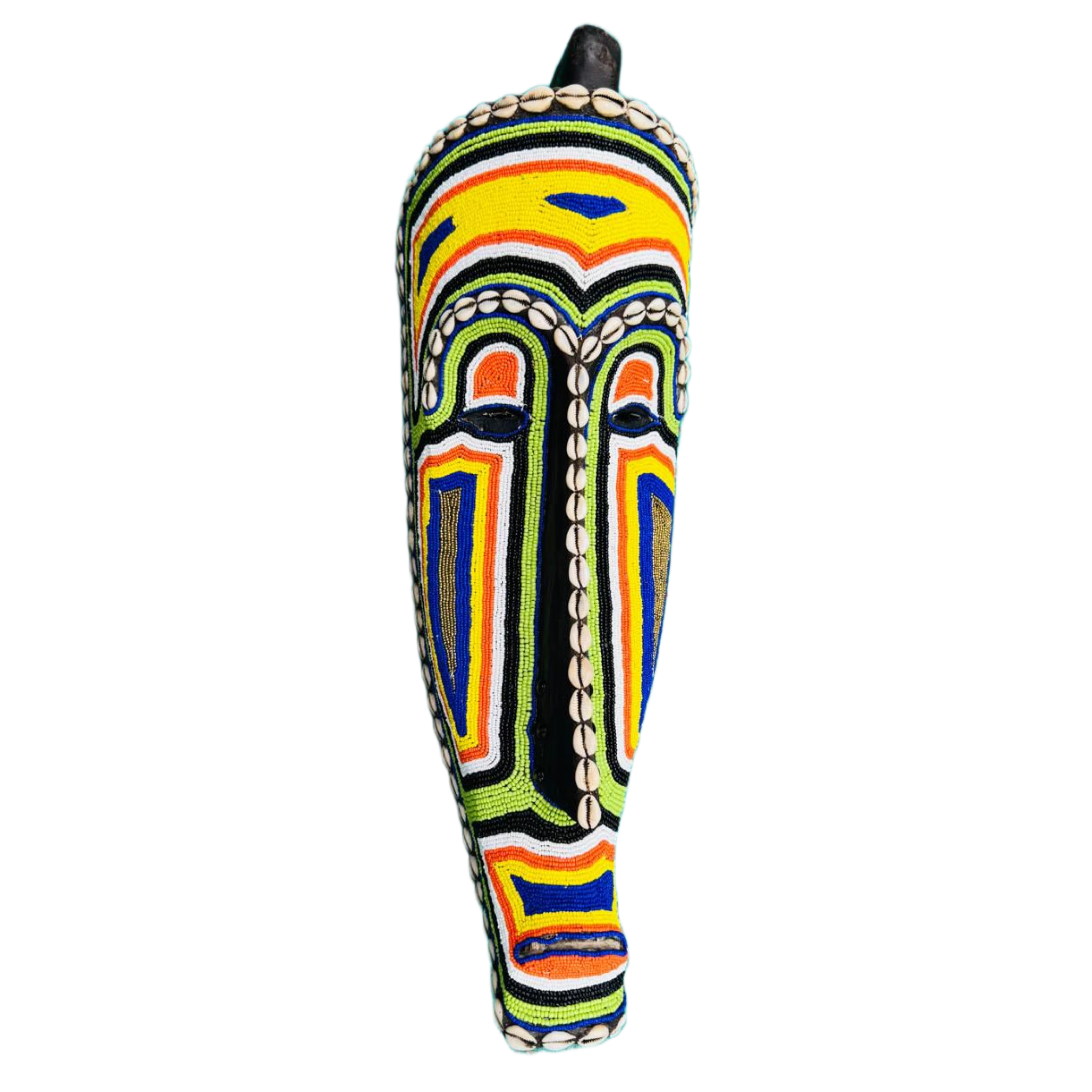 Multi Coloured Beaded Gabon Fang Ngil Mask With Shells