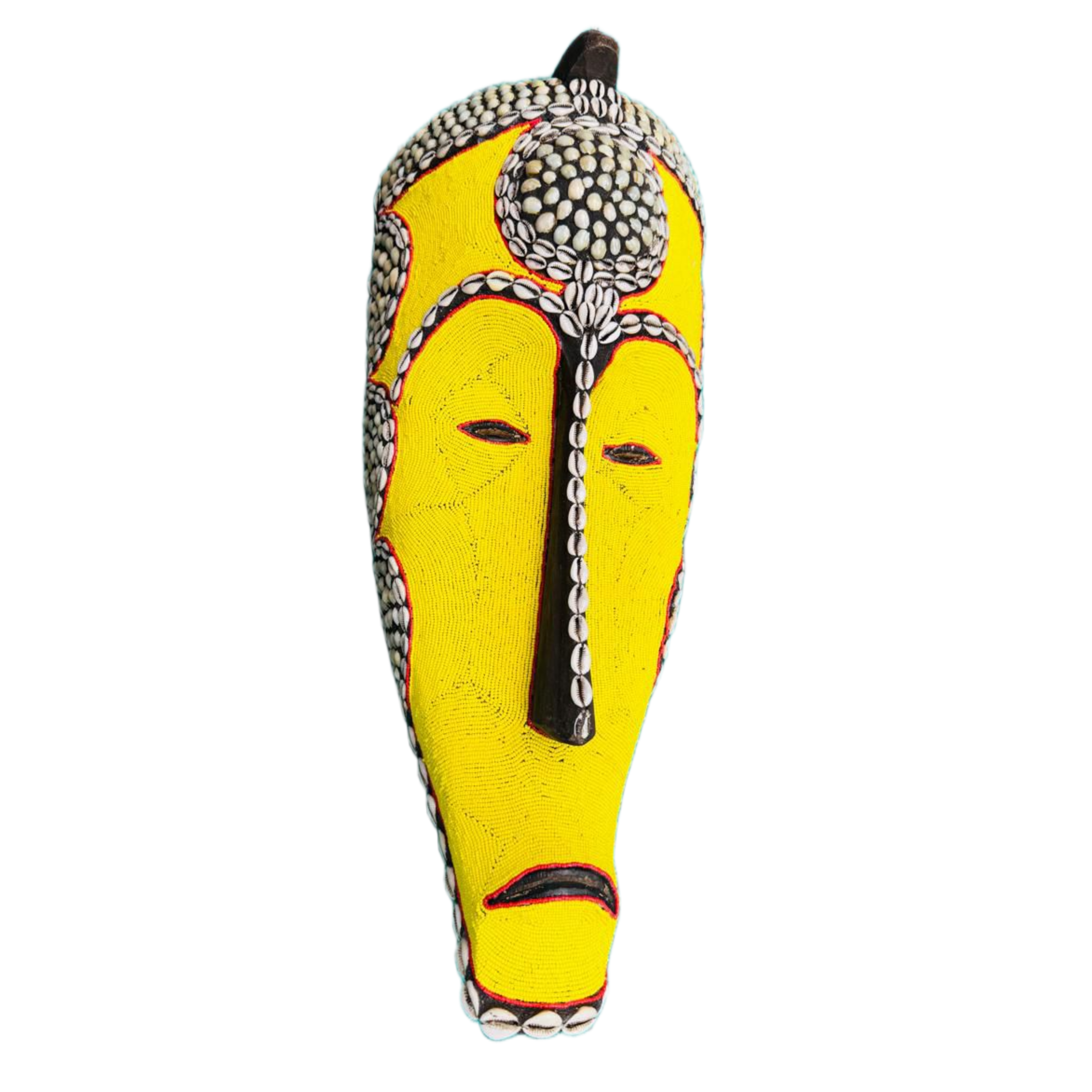 Yellow Beaded Gabon Fang Ngil Mask With Shells