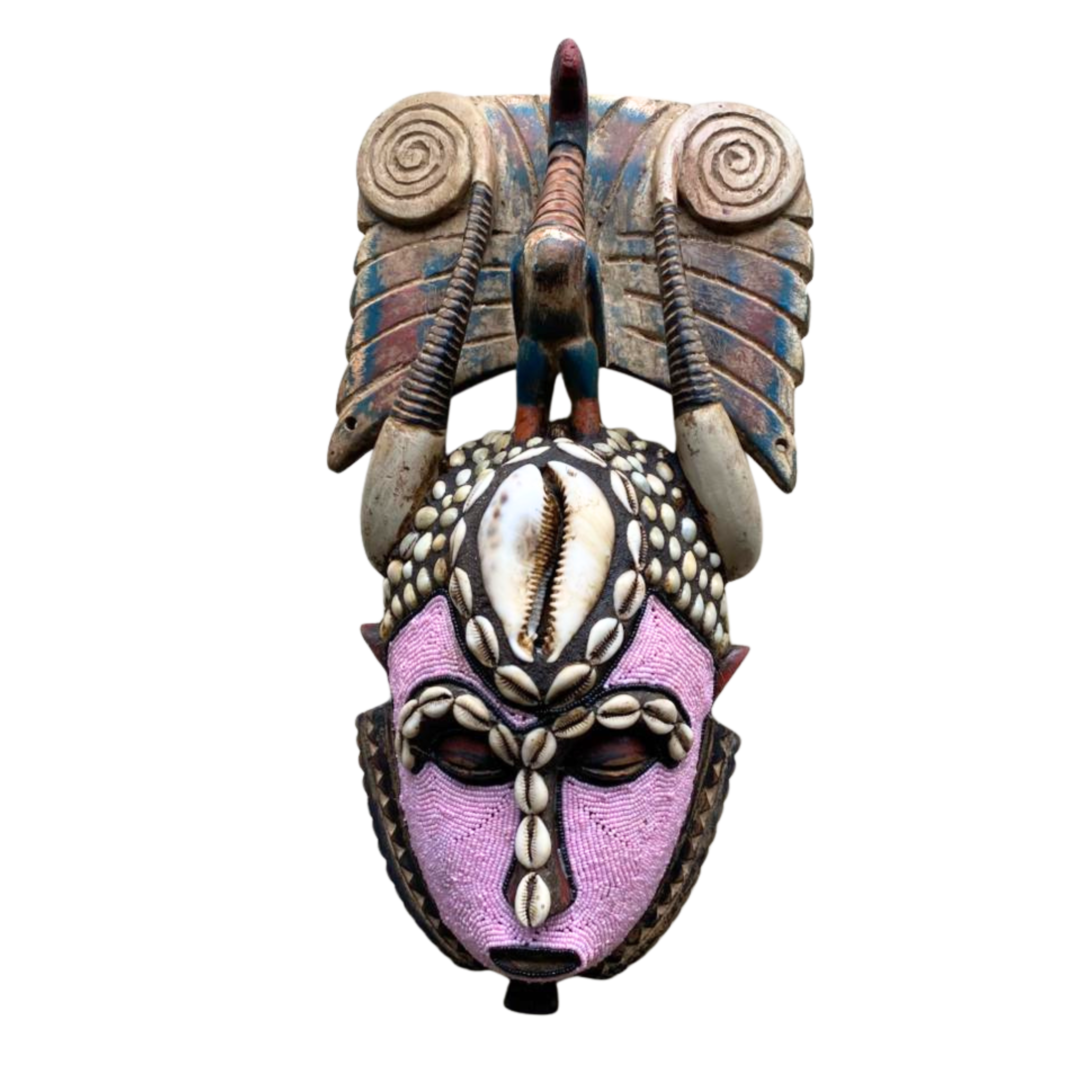 Pink Punu Lumbo Mask With Bird Crown