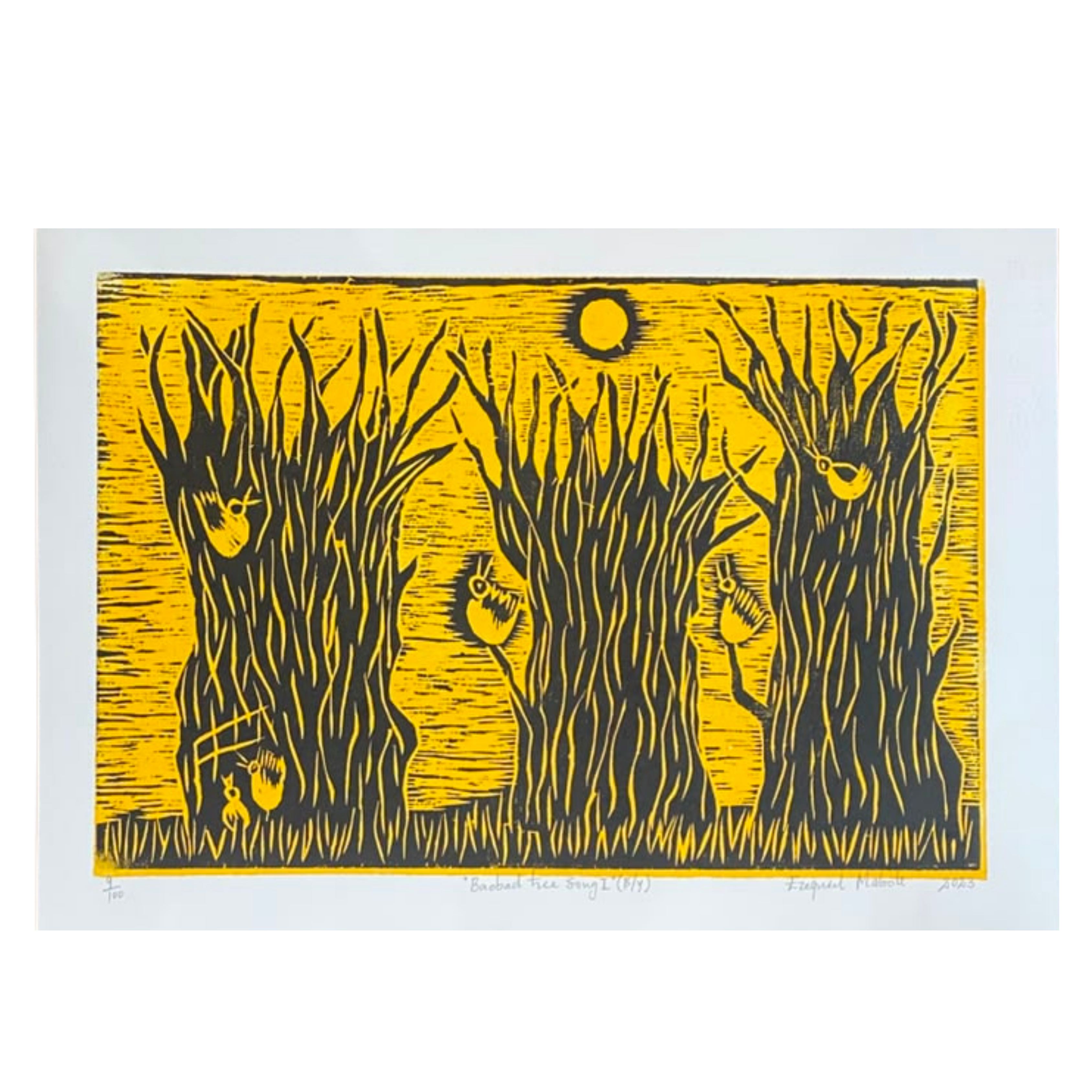 Mabote Art Woodprint Painting - Baobab Tree Song