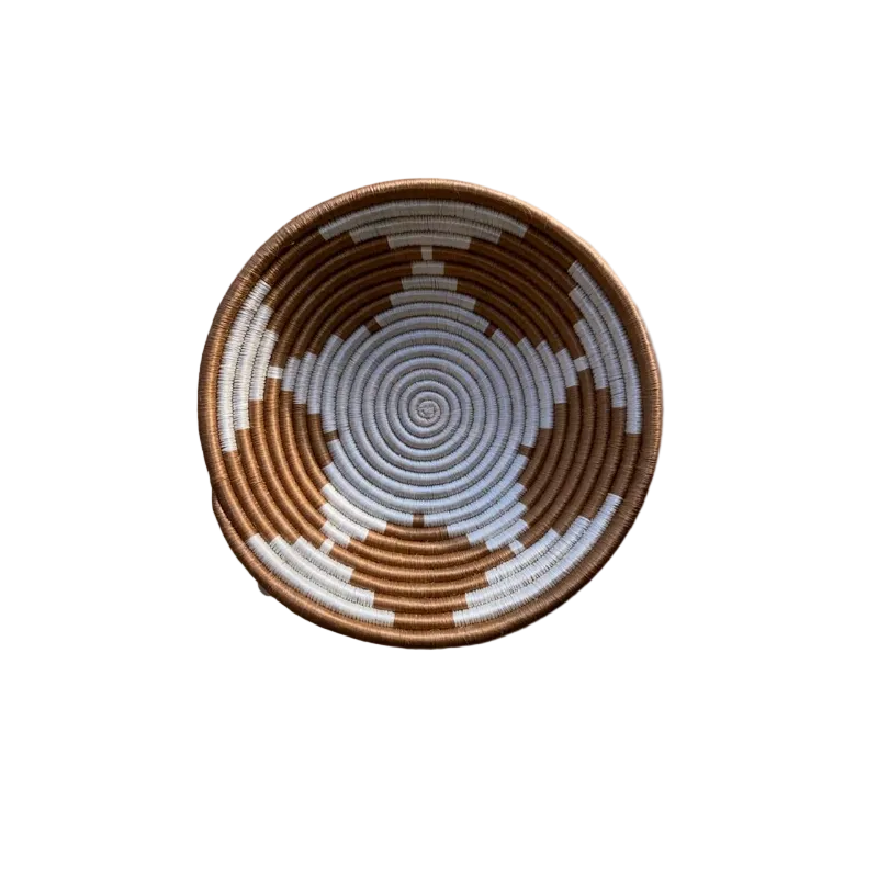 Large Handwoven Rwandan Basket - Beige & Cream Patterns (28cm)