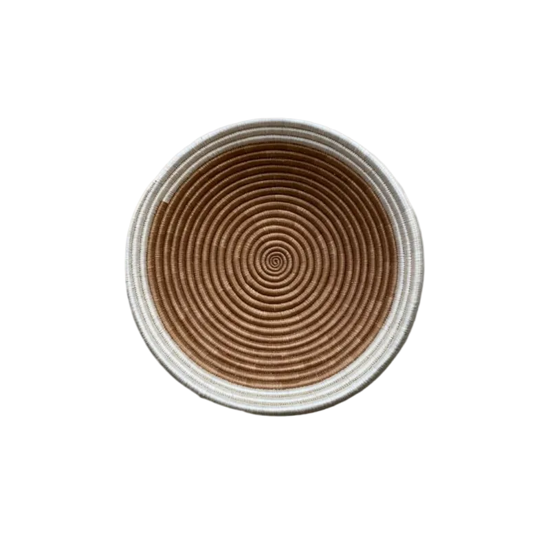Large Handwoven Rwandan Basket - Beige & Cream Patterns (28cm)