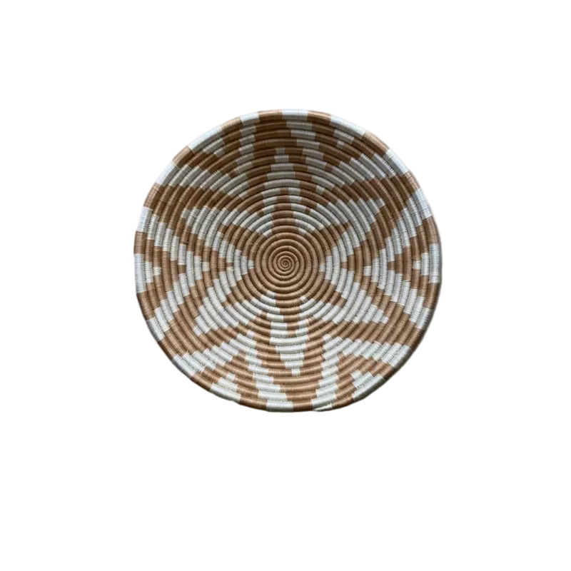 Large Handwoven Rwandan Basket - Beige & Cream Patterns (28cm)