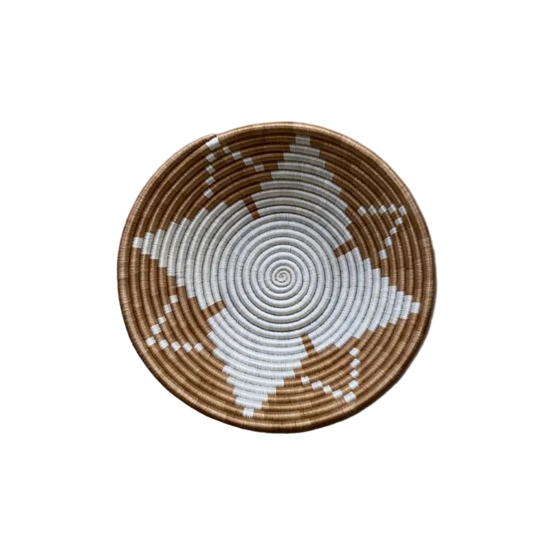 Large Handwoven Rwandan Basket - Beige & Cream Patterns (28cm)