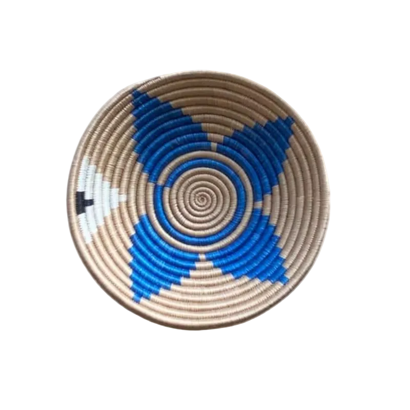 Small Handwoven Rwandan Basket - Beige Patterns (19cm)