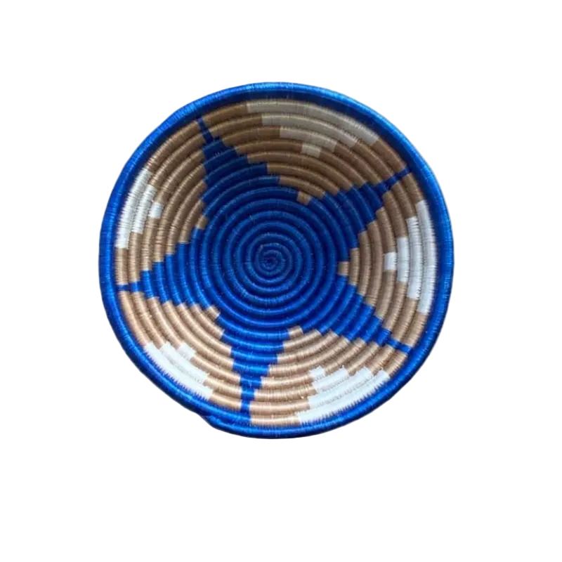 Small Handwoven Rwandan Basket - Beige Patterns (19cm)