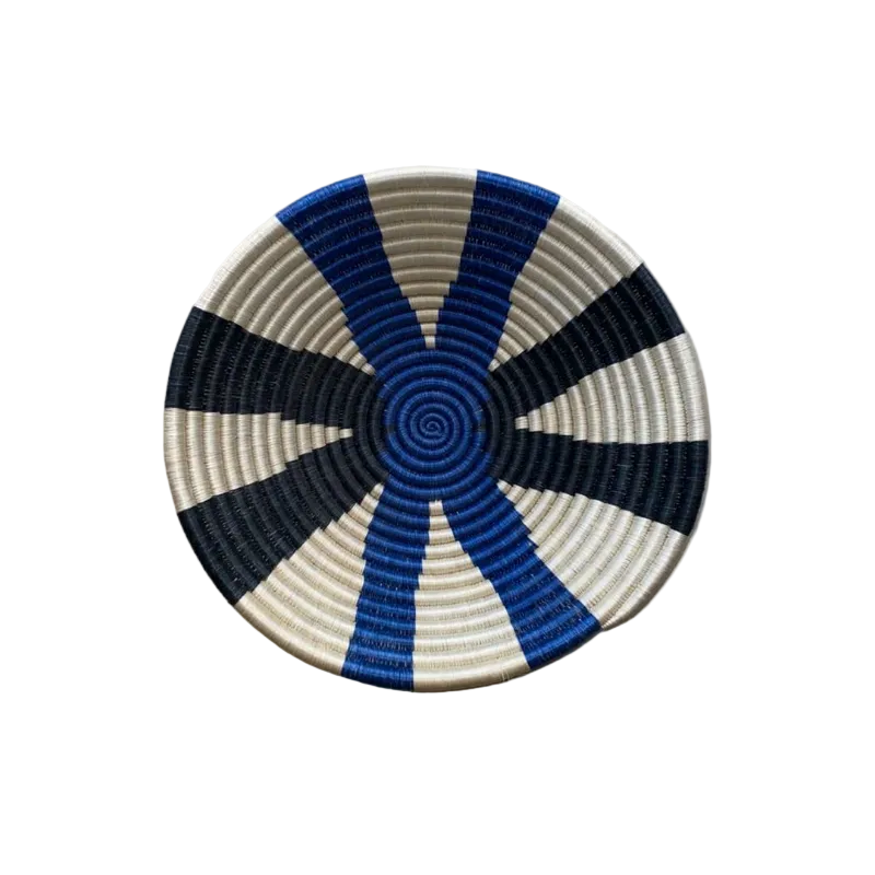 Large Handwoven Rwandan Basket - Black & White Patterns (28cm)