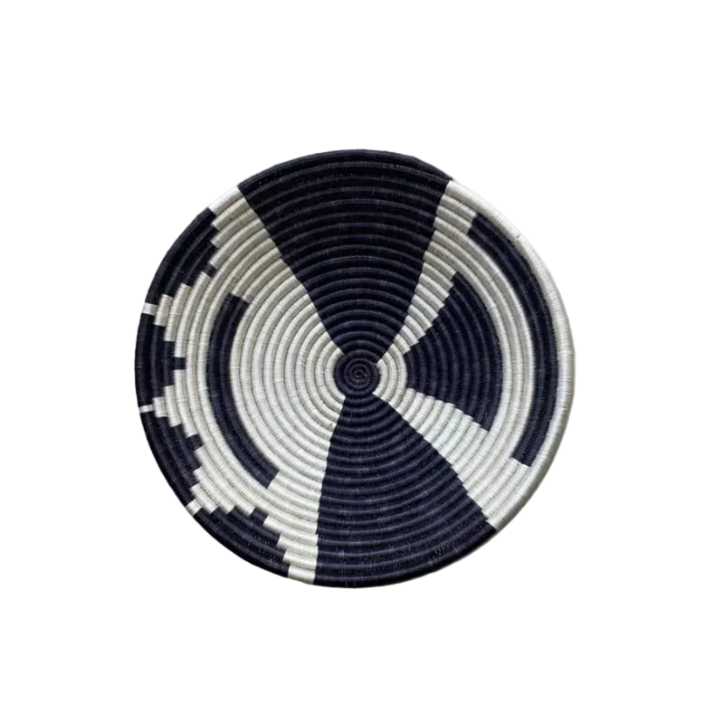 Large Handwoven Rwandan Basket - Black & White Patterns (28cm)