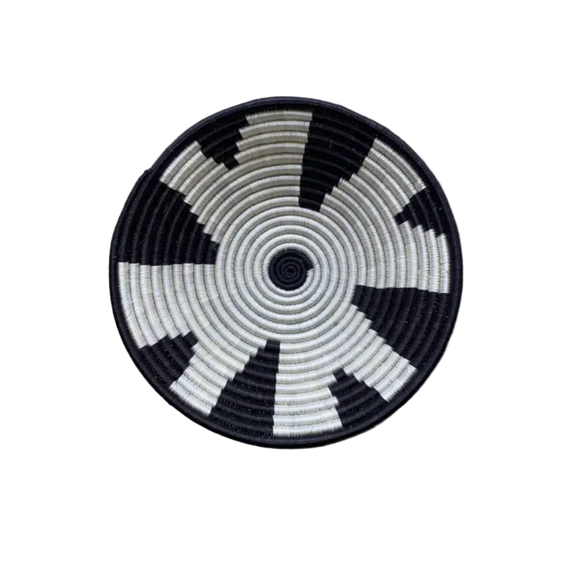 Large Handwoven Rwandan Basket - Black & White Patterns (28cm)