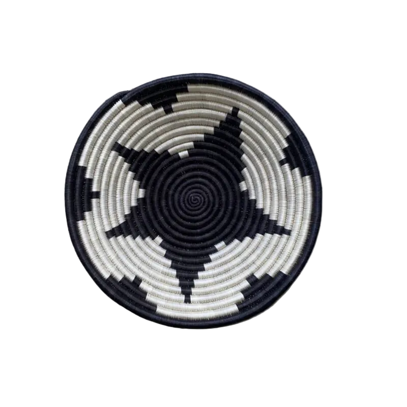 Large Handwoven Rwandan Basket - Black & White Patterns (28cm)