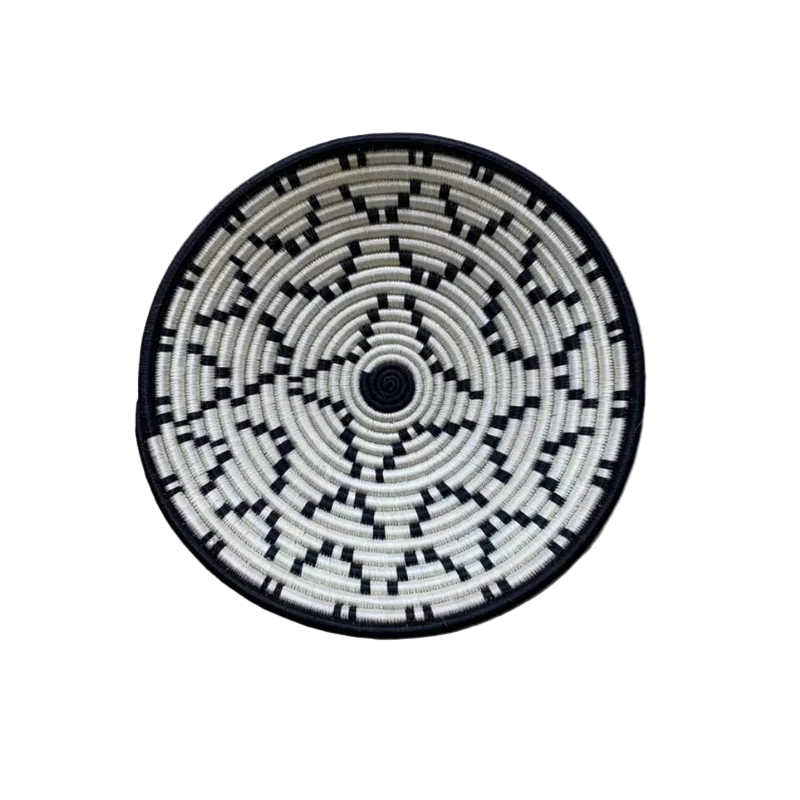 Large Handwoven Rwandan Basket - Black & White Patterns (28cm)