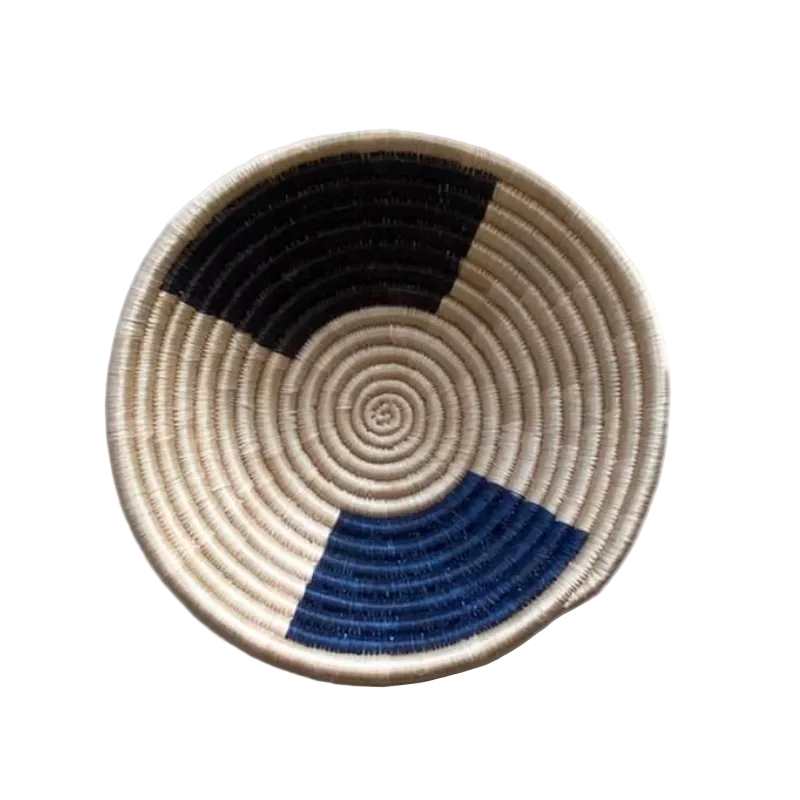 Small Handwoven Rwandan Basket - Beige Patterns (19cm)