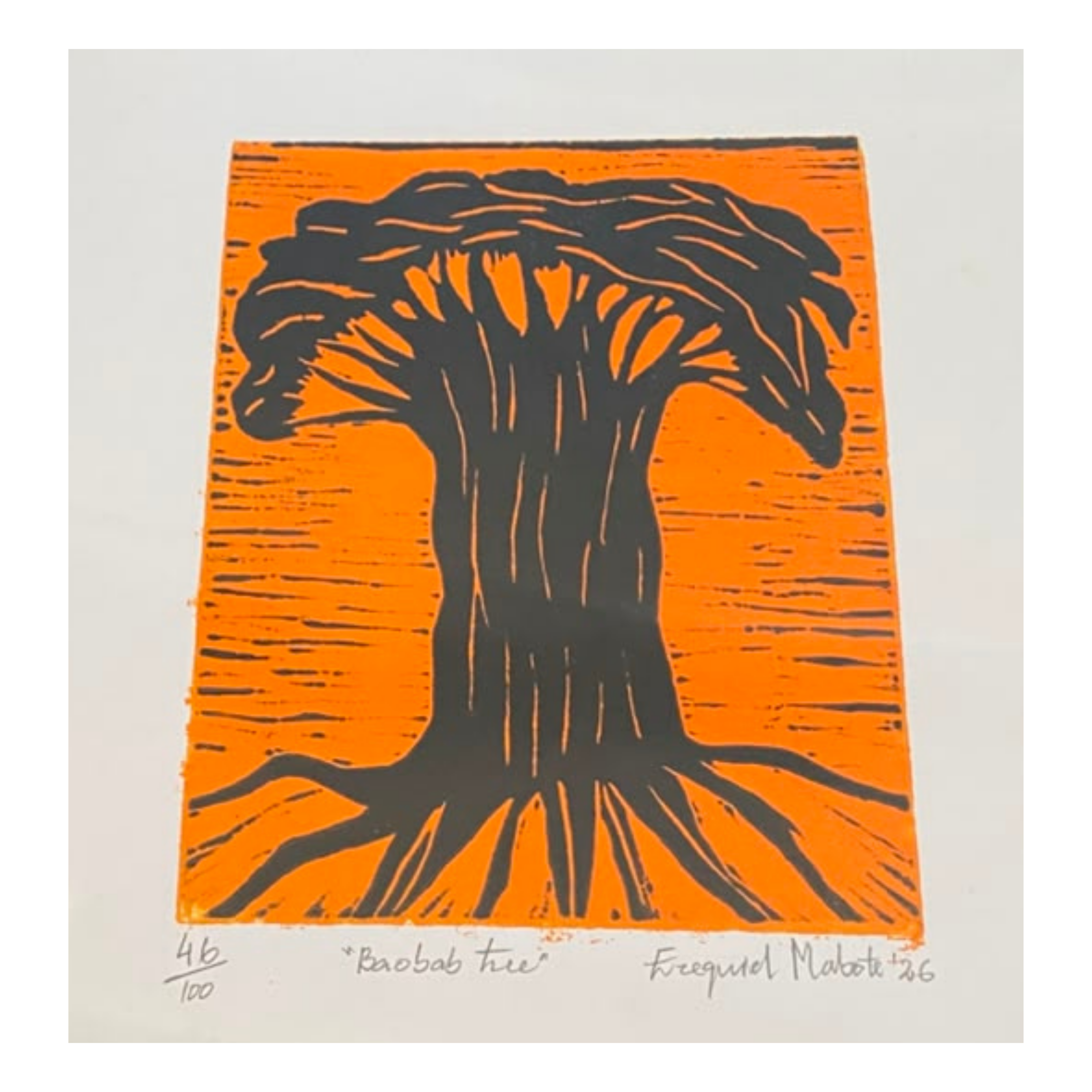 Mabote Art Woodprint Painting - Baobab Tree