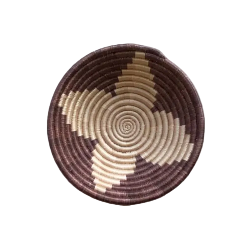 Small Handwoven Rwandan Basket - Beige Patterns (19cm)