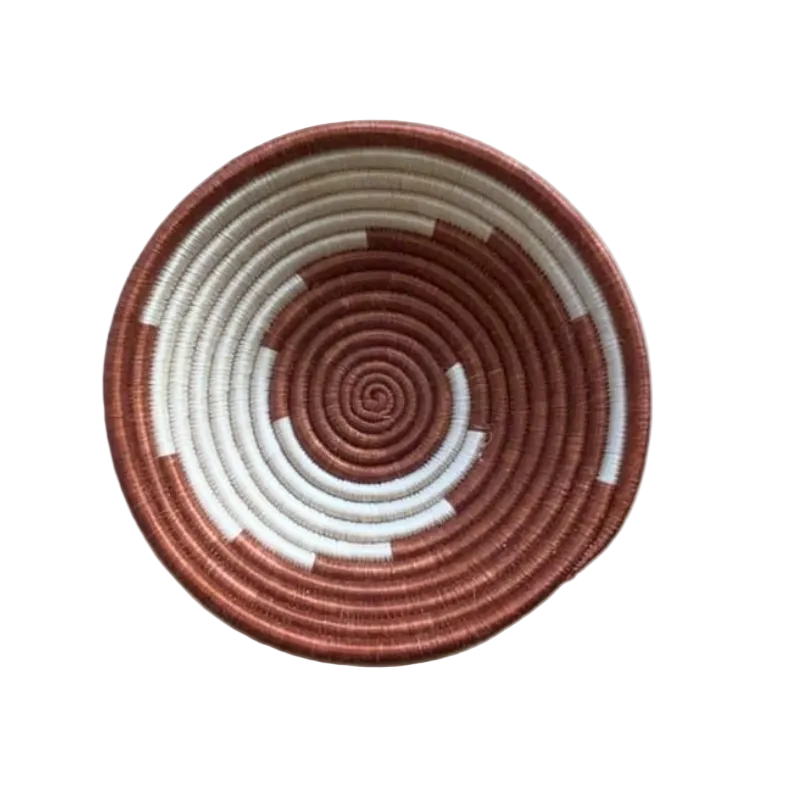 Small Handwoven Rwandan Basket - Beige Patterns (19cm)