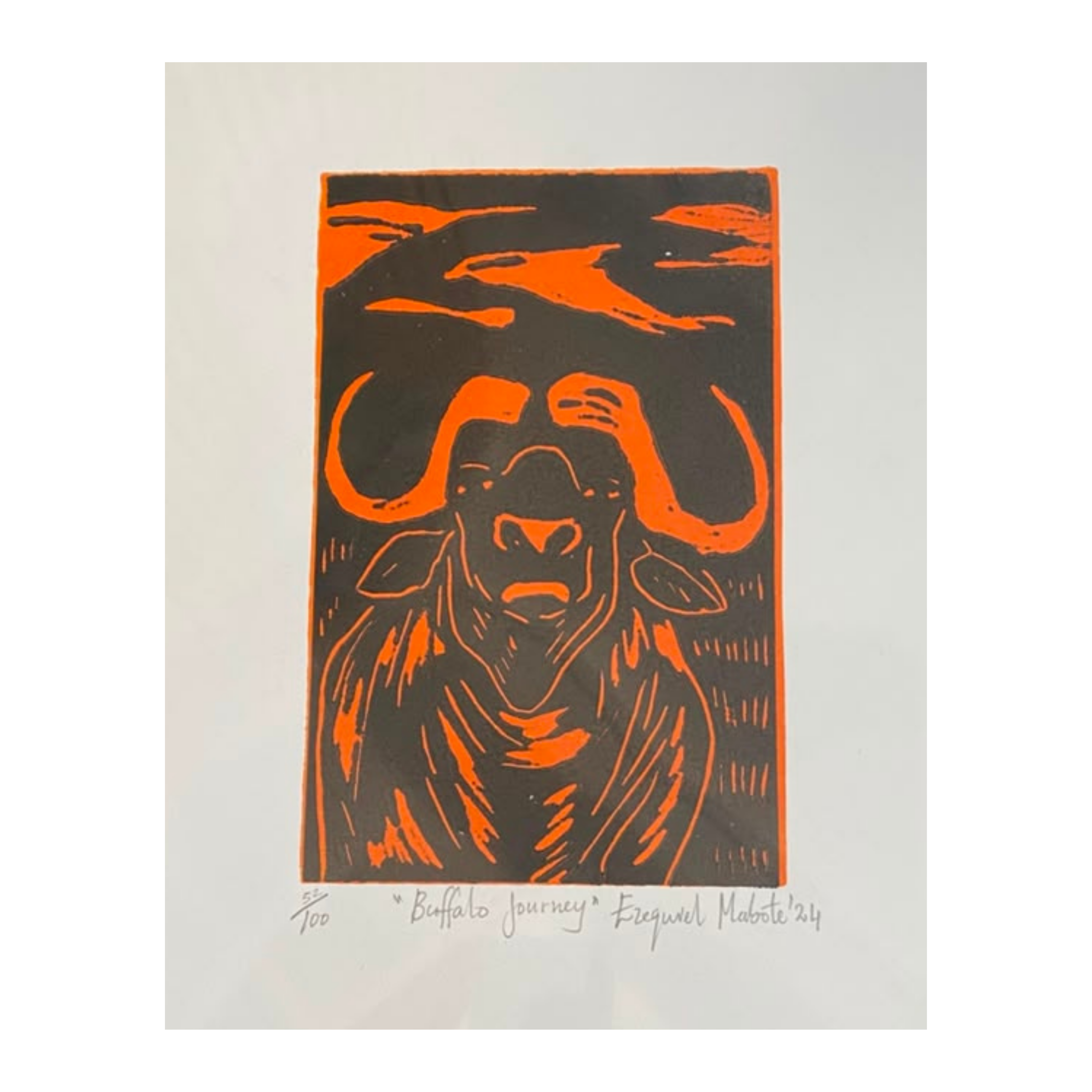 Mabote Art Woodprint Painting - Buffalo Journey