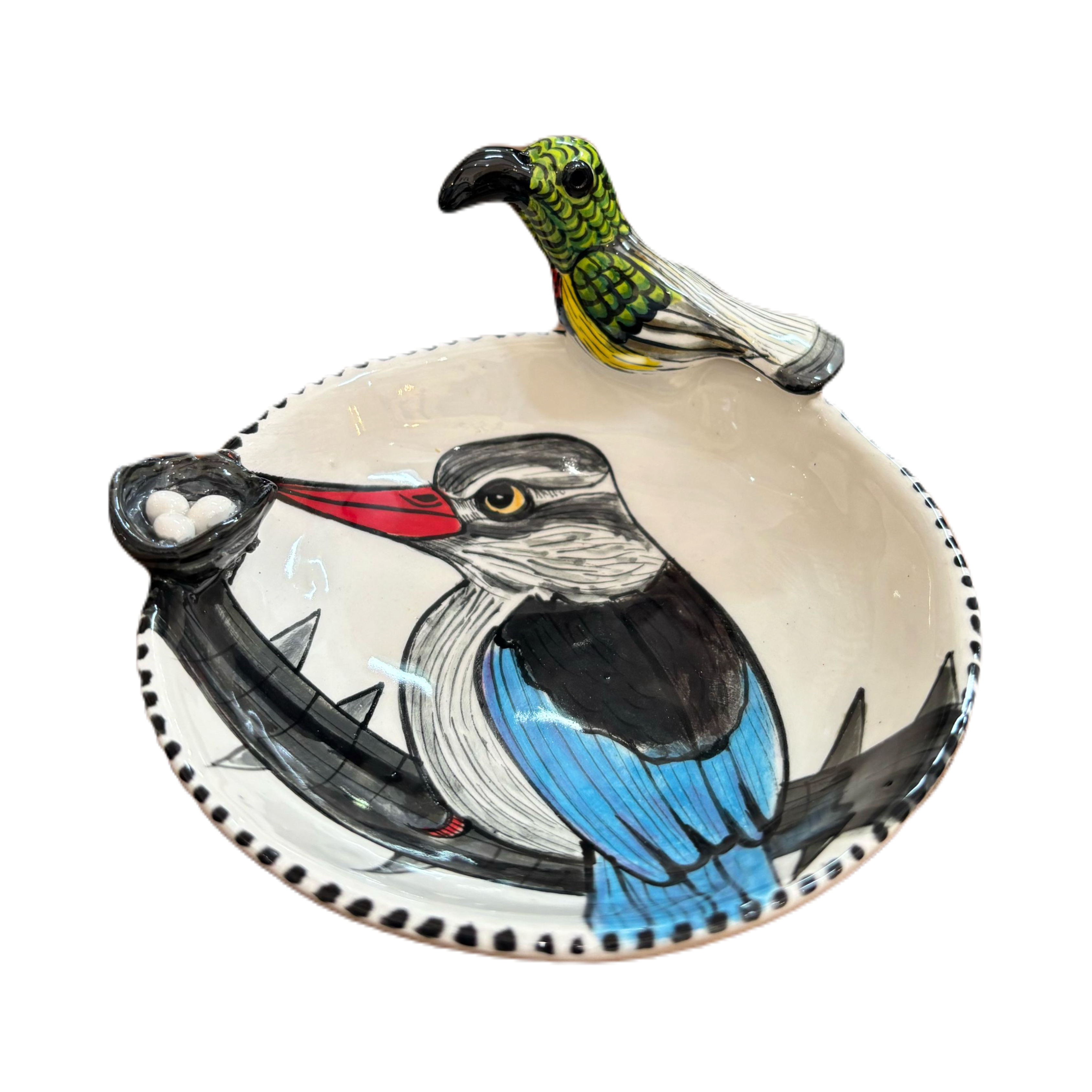 Round 3D Ceramic Teabag Holder (Birds)