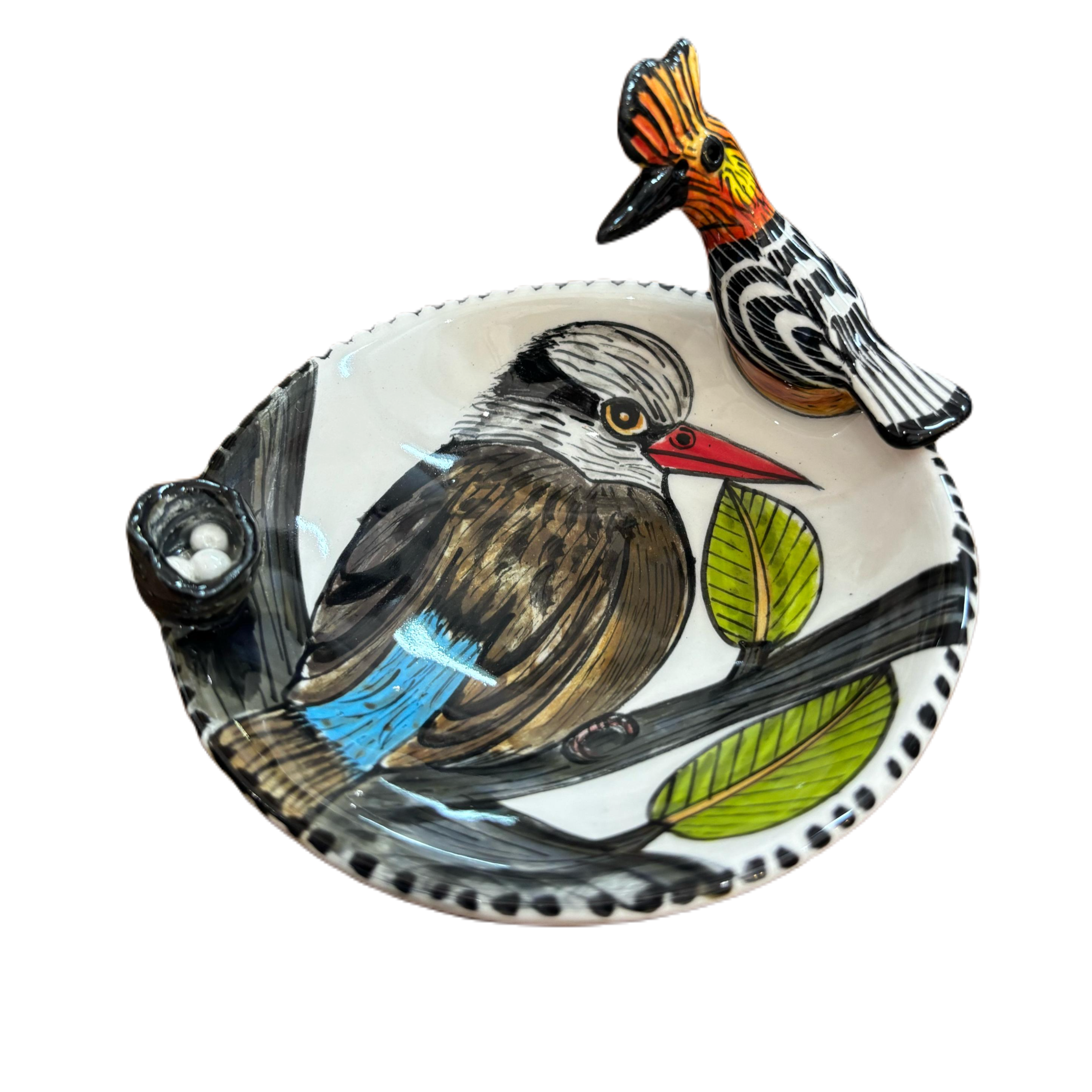 Round 3D Ceramic Teabag Holder (Birds)