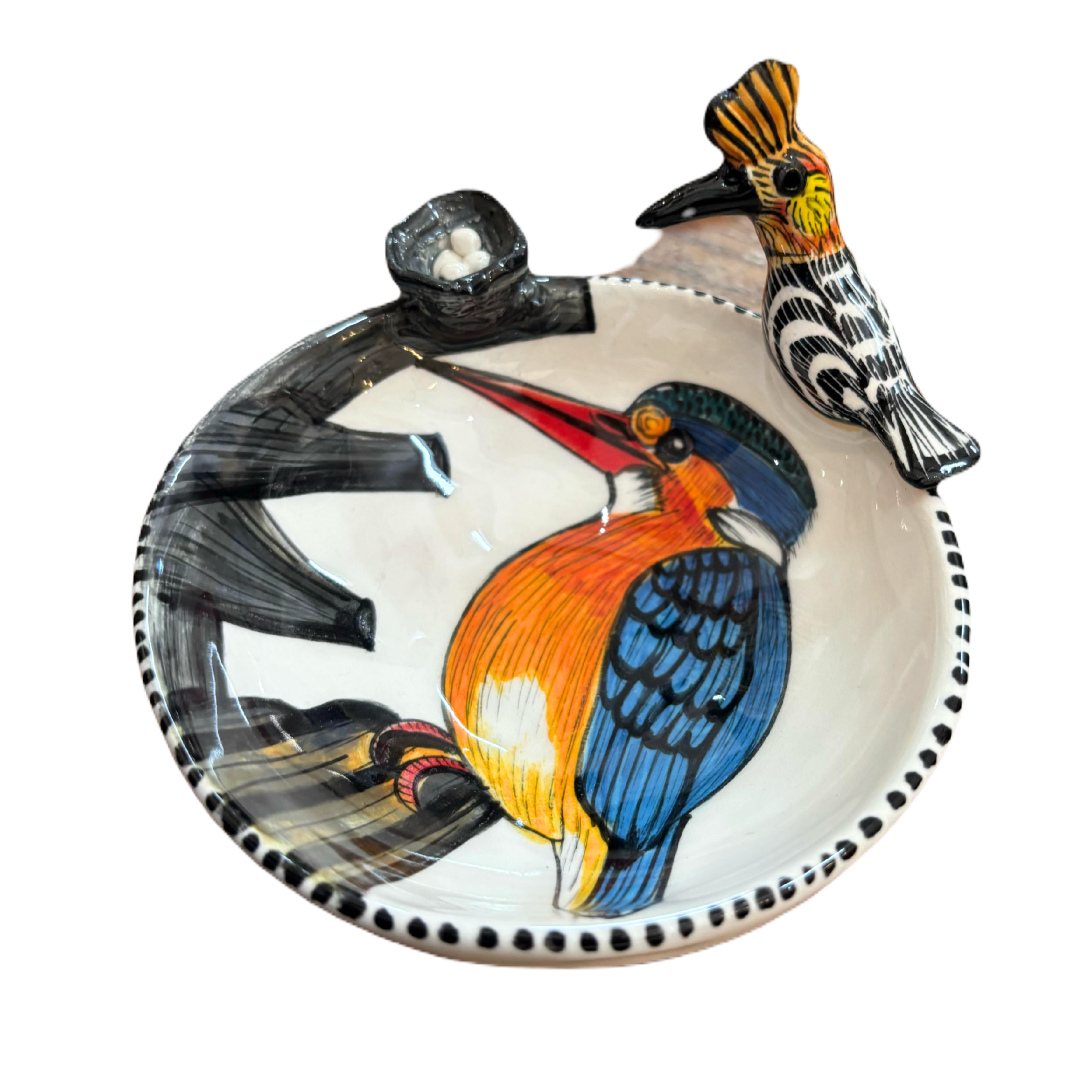 Round 3D Ceramic Teabag Holder (Birds)