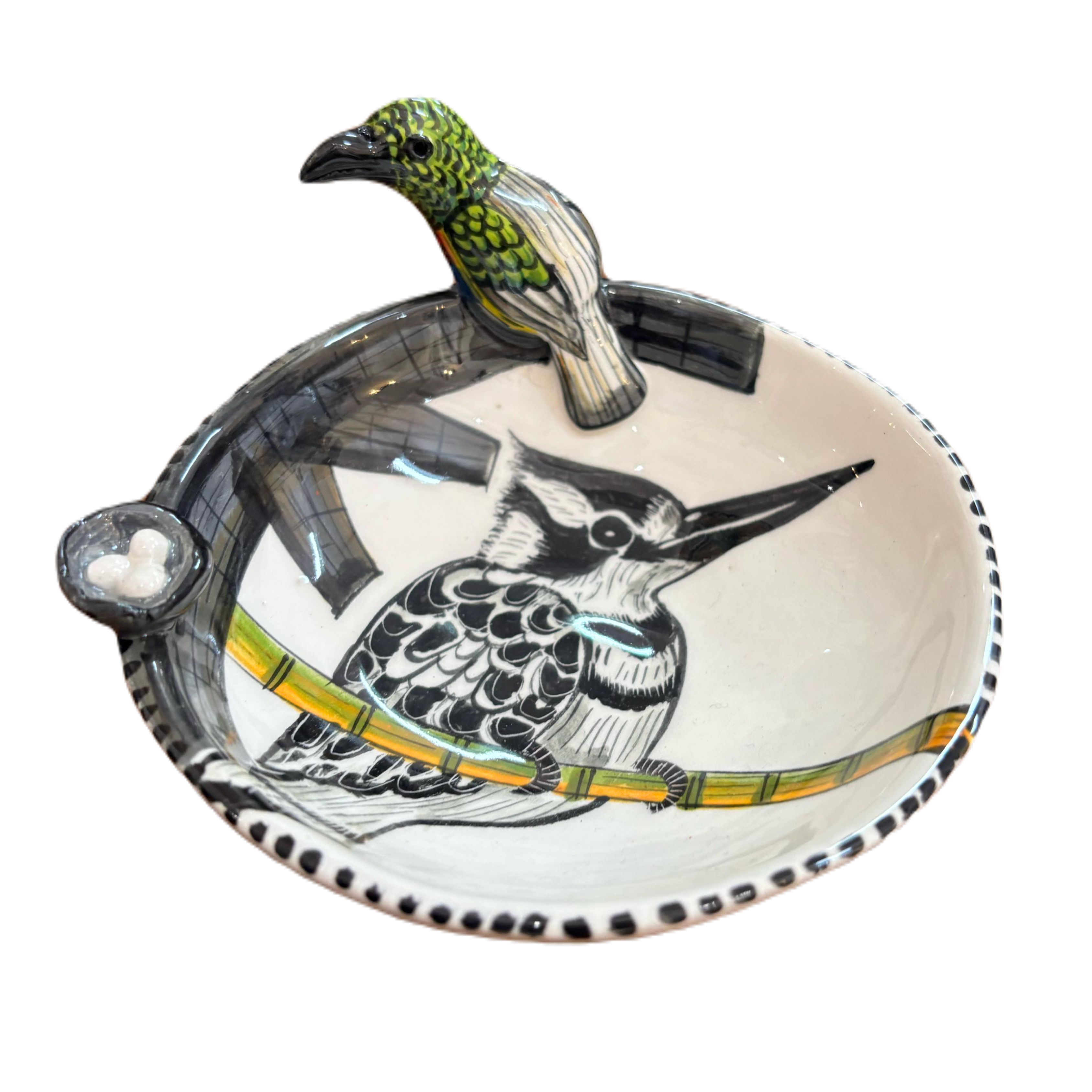 Round 3D Ceramic Teabag Holder (Birds)