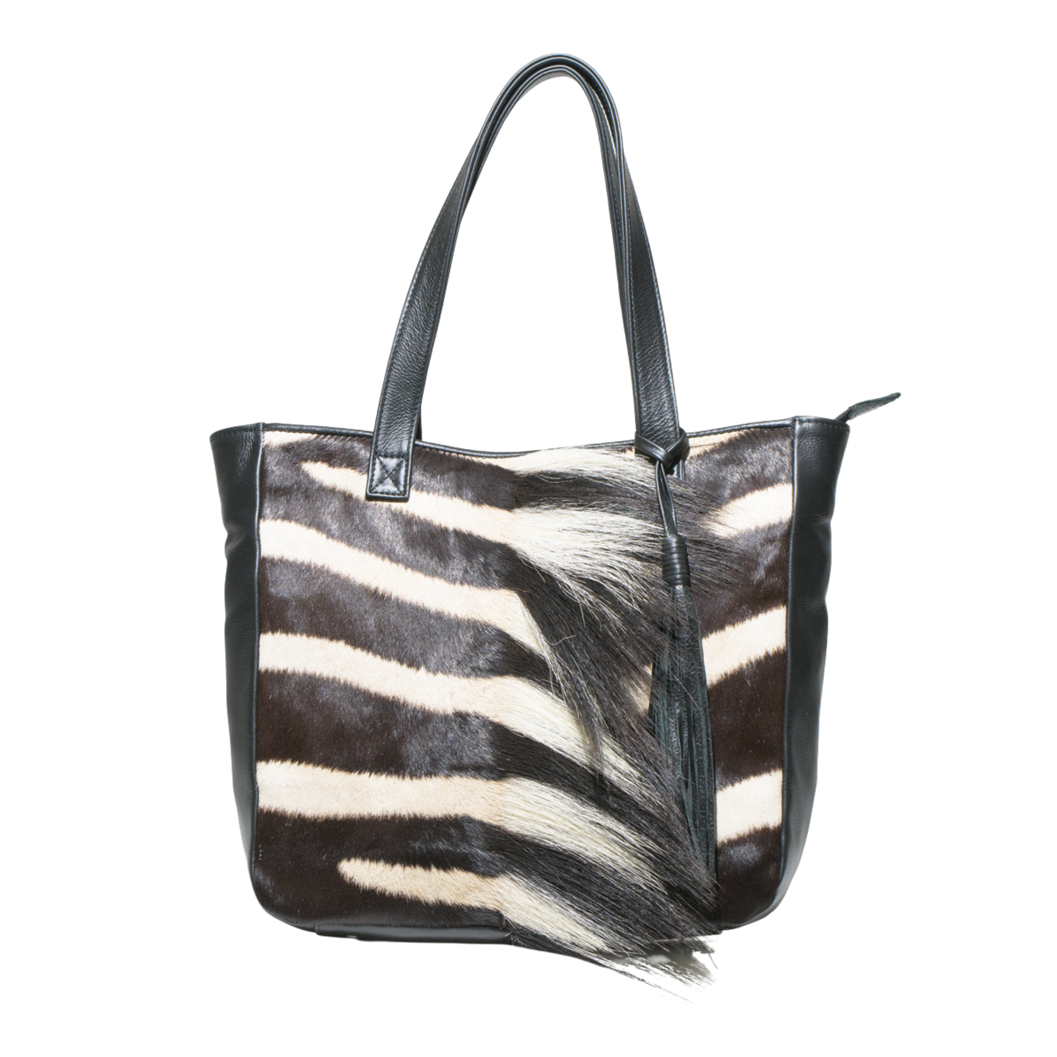 Zebra Skin Leather Tote Handbag - Charlene Mane & Tassle