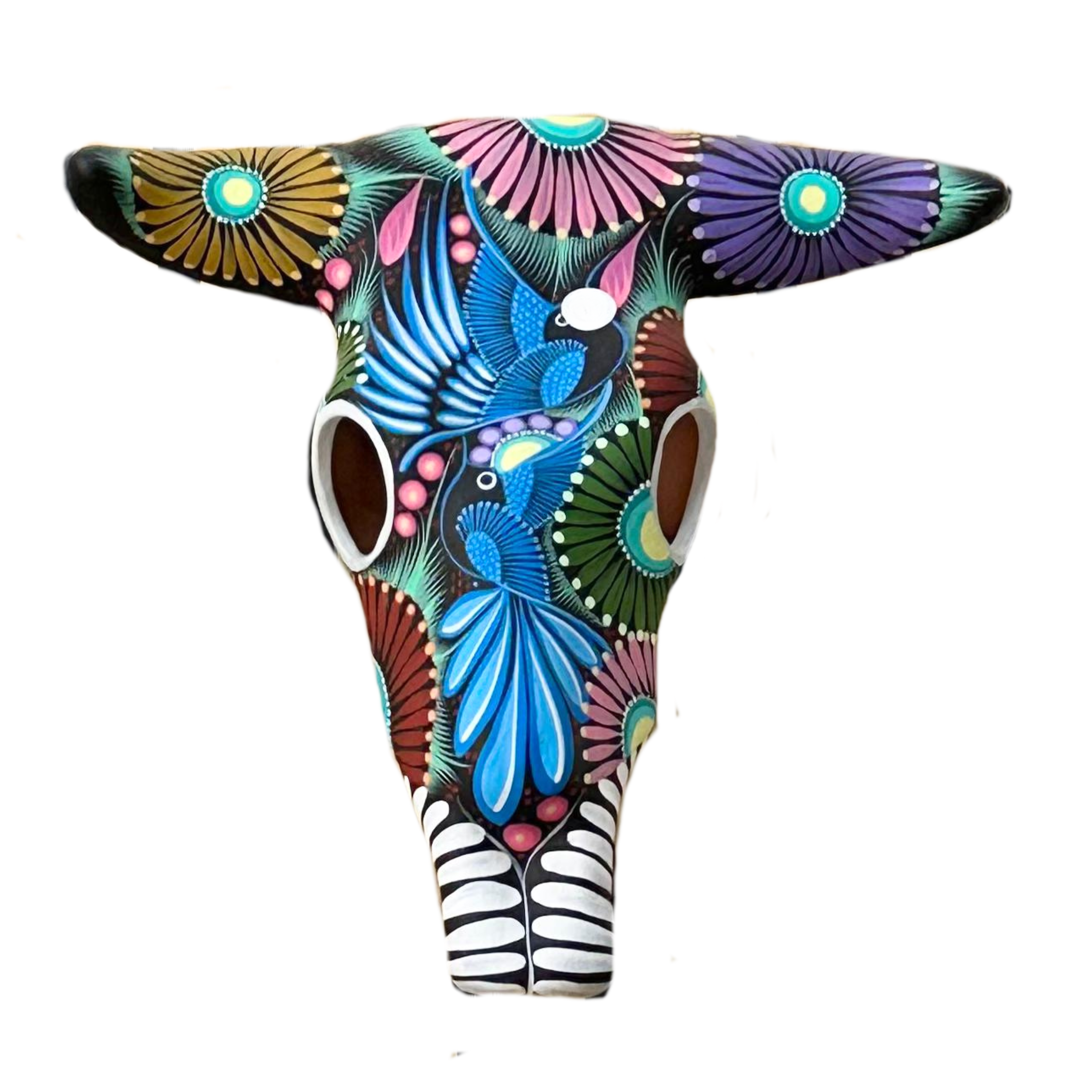 Colourful Mexican Aztec Painted Ceramic Skulls