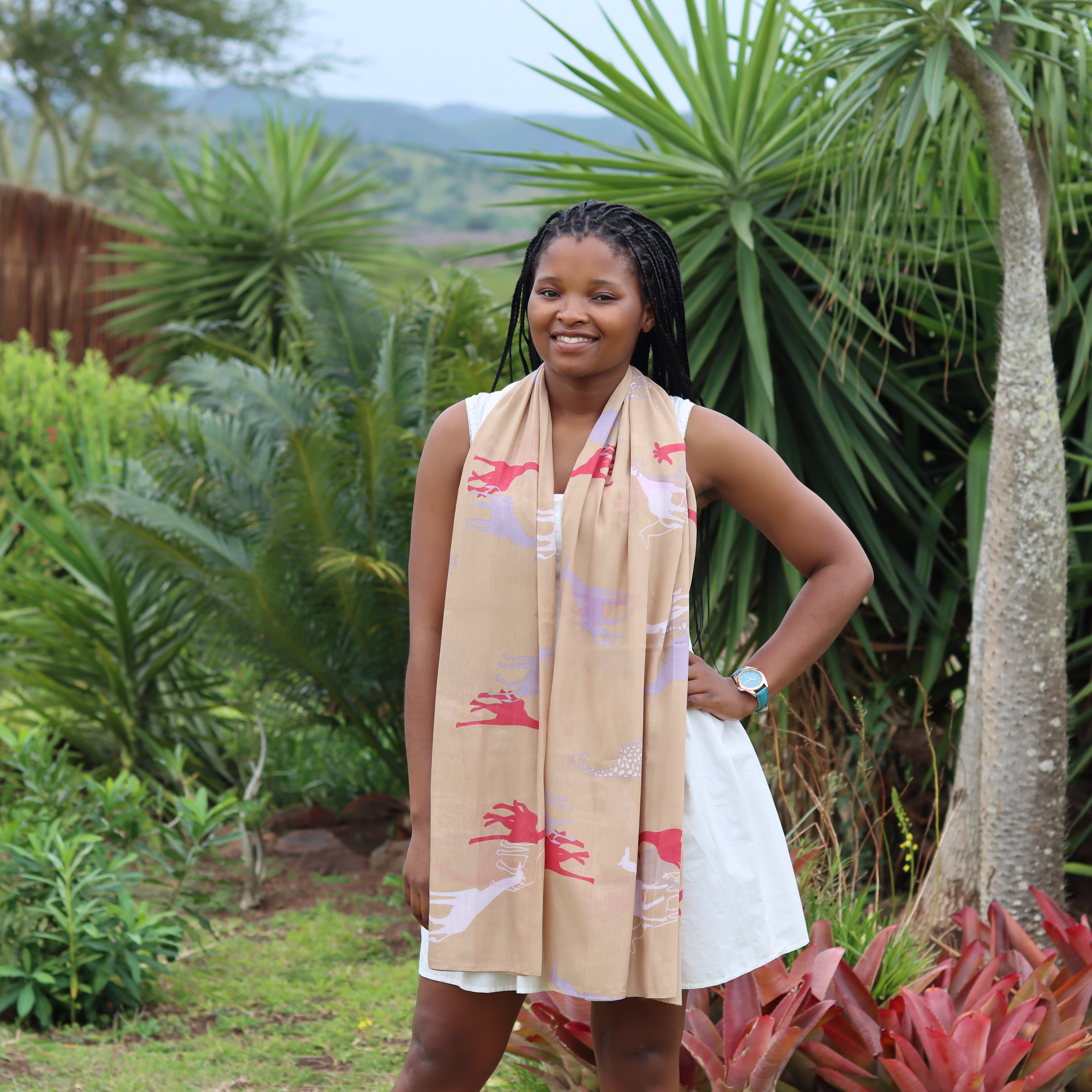 Beige Multi-Coloured Giraffe Scarf