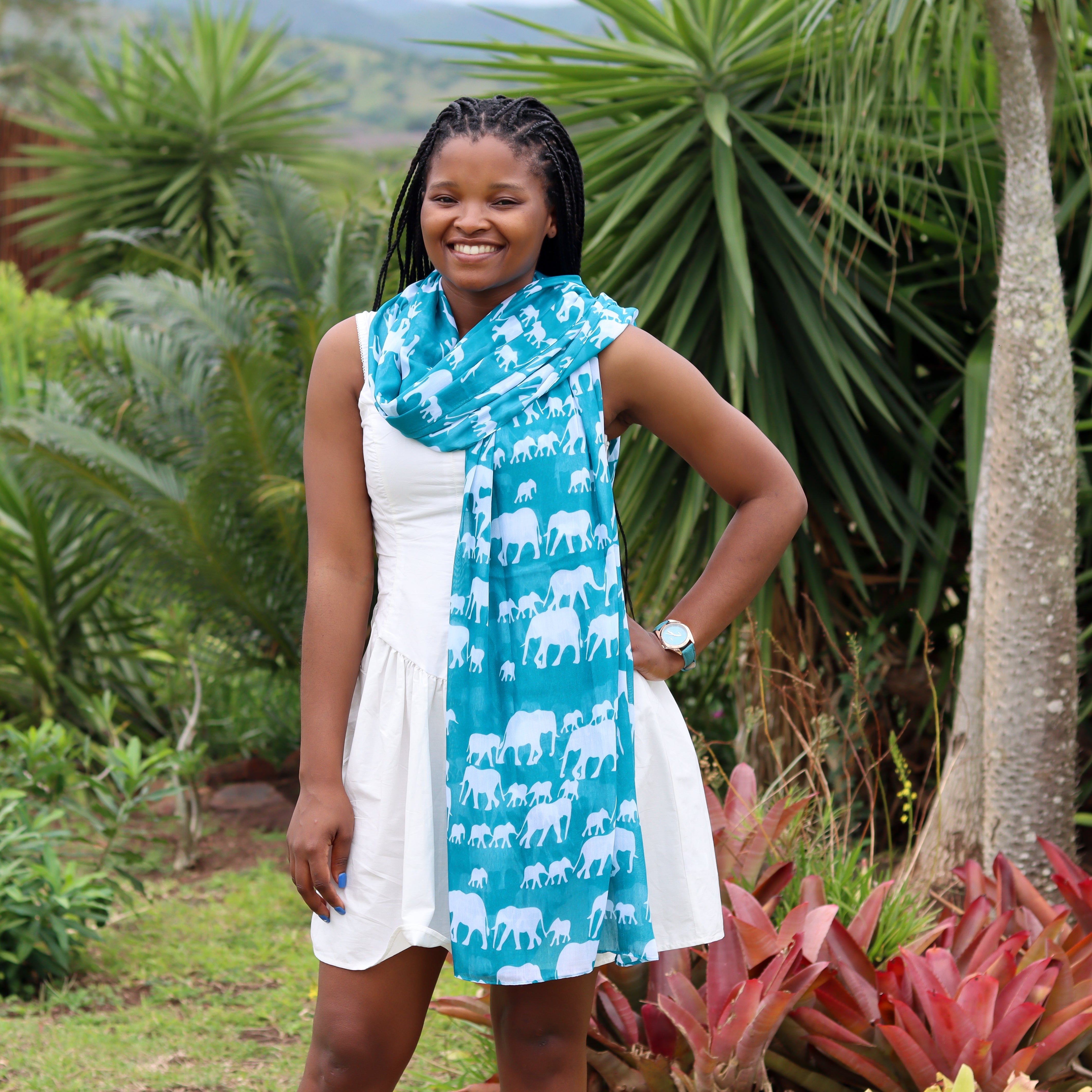 Tropical Turquoise Elephant Scarf