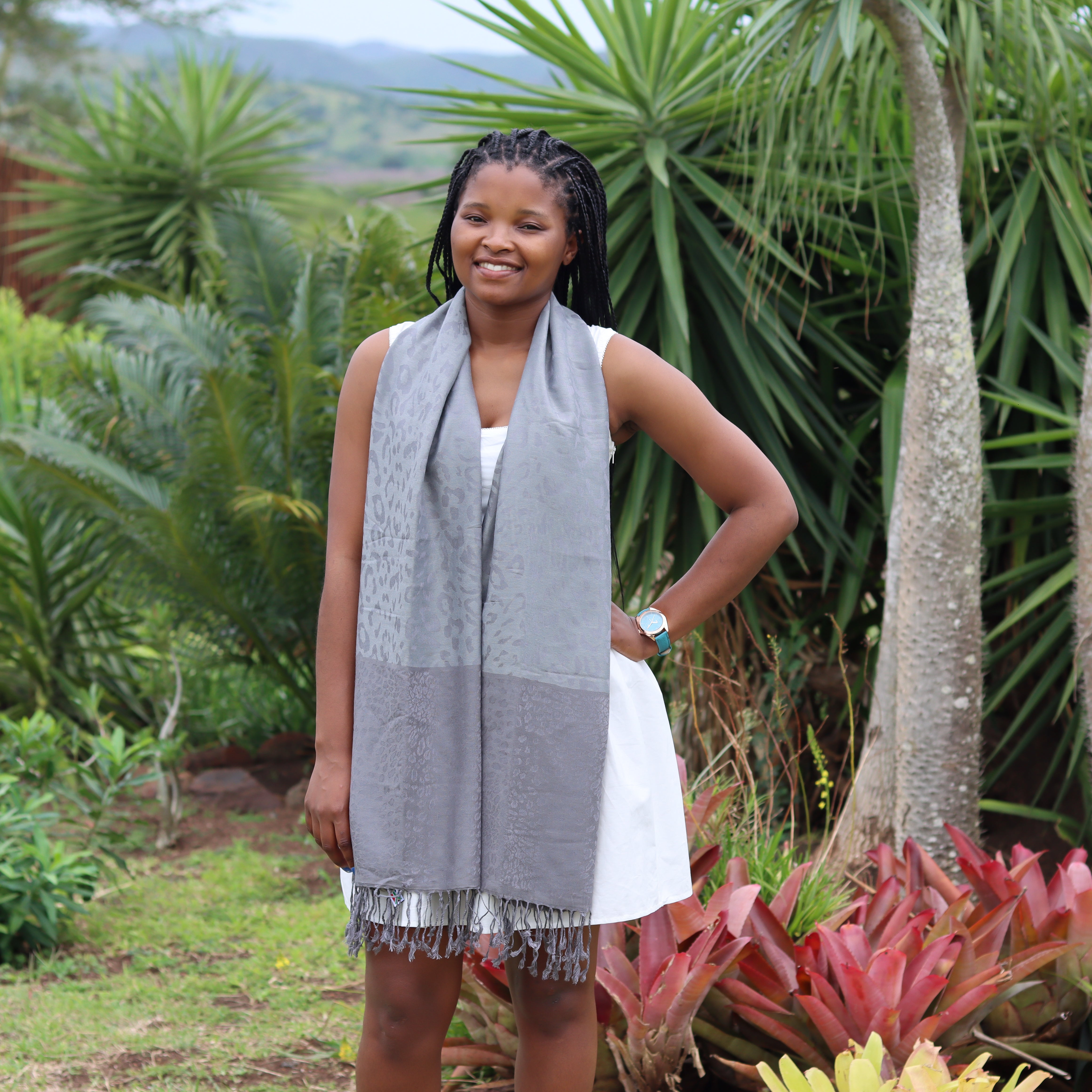 Grey Leopard Print Scarf